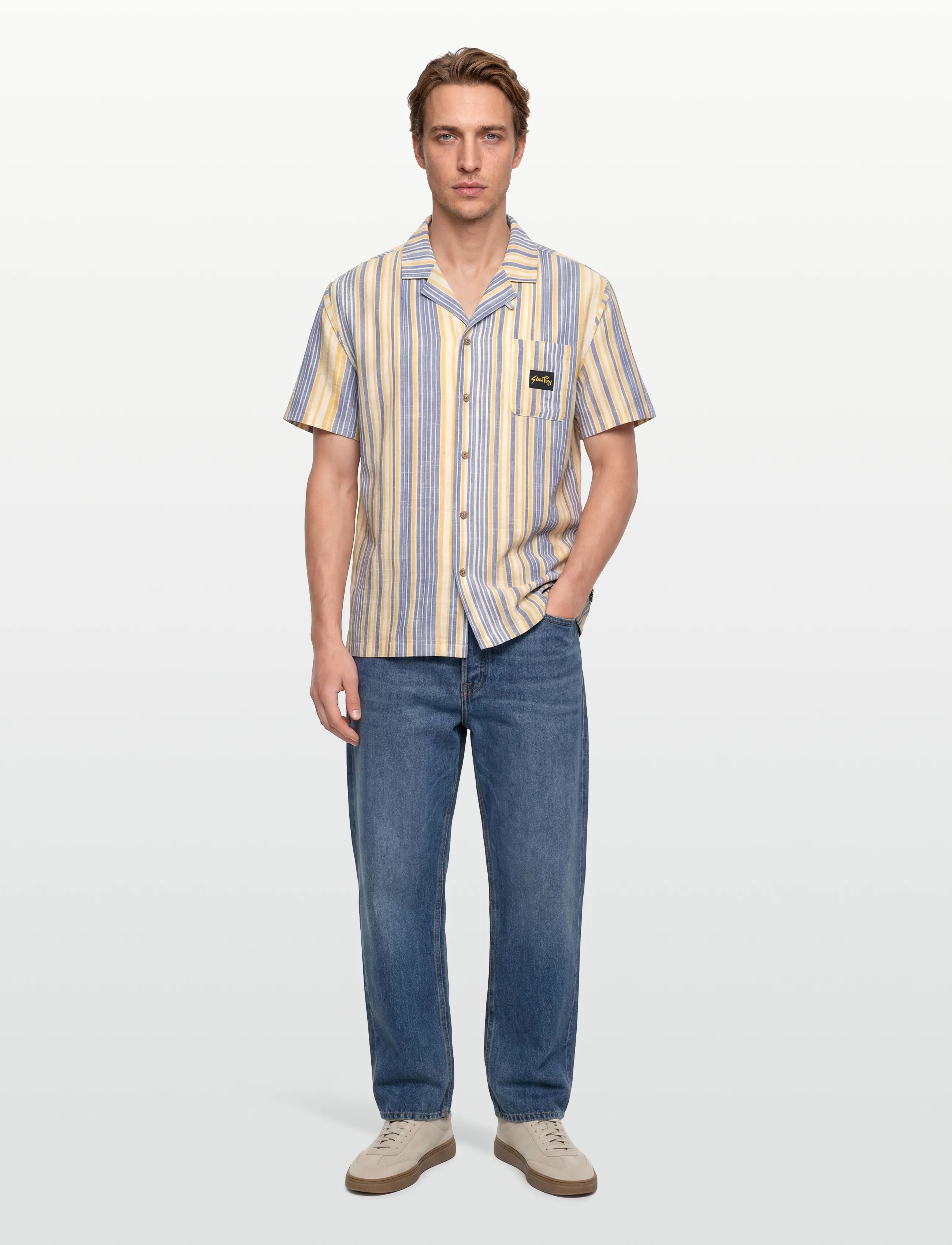 Stan Ray Tour Shirt - Blue/Yellow Stripe, S, Yellow, Skjorter > Kortærmede Shirts, Herre