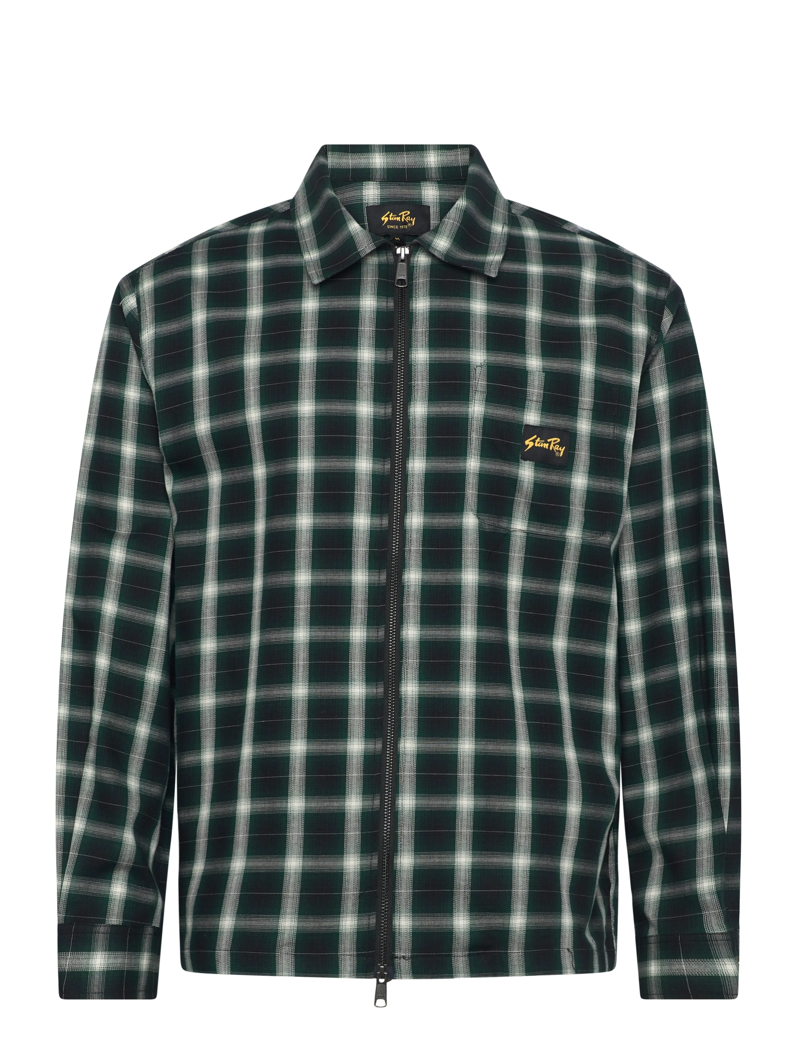 Stan Ray Zip Shirt Green Check, Mænd, Ternet Lynlåsskjorte, Grøn, Str: L