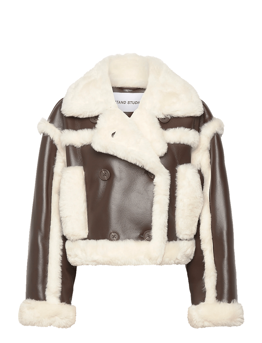 Stand Studio - Kristy Jacket - leather jackets - dark brown/off white - 0