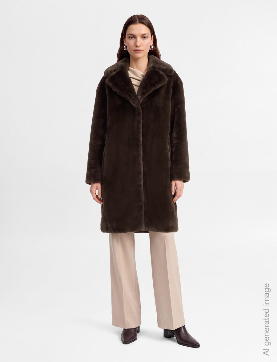 Stand Studio - Camille Cocoon Coat - kunstkarusnahk - ash brown - 0