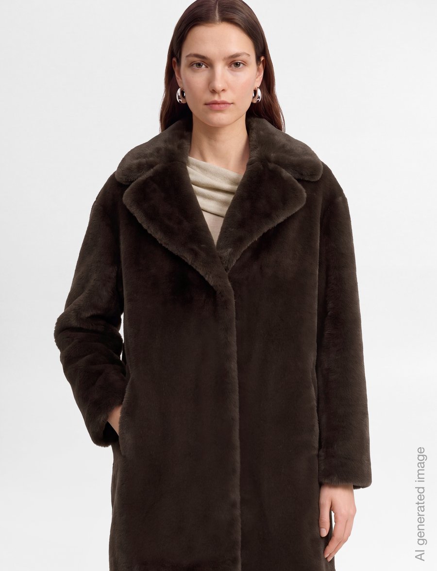 Stand Studio - Camille Cocoon Coat - kunstkarusnahk - ash brown - 3