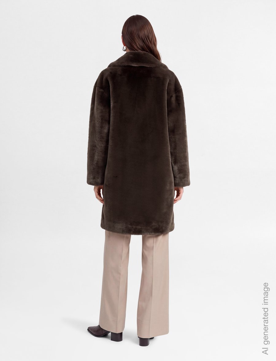 Stand Studio - Camille Cocoon Coat - kunstkarusnahk - ash brown - 4