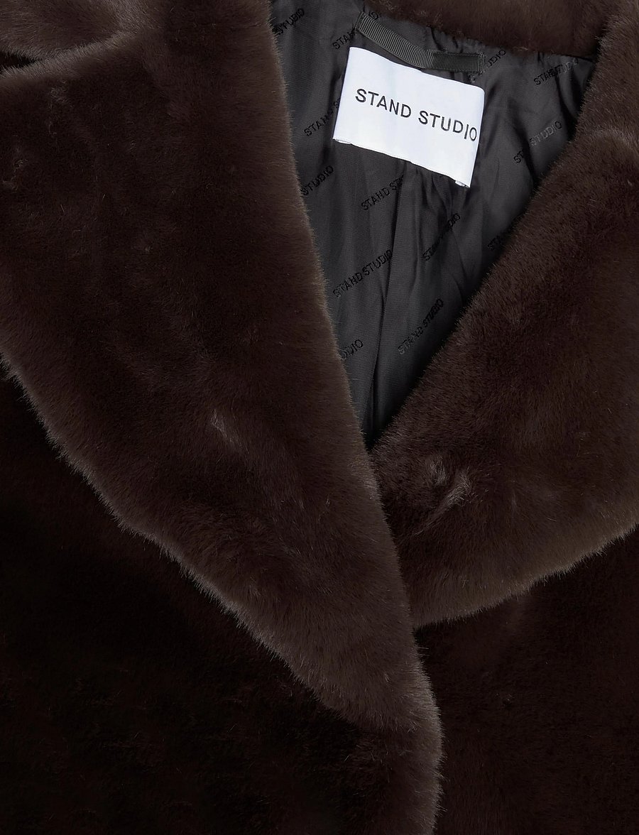 Stand Studio - Camille Cocoon Coat - kunstkarusnahk - ash brown - 2