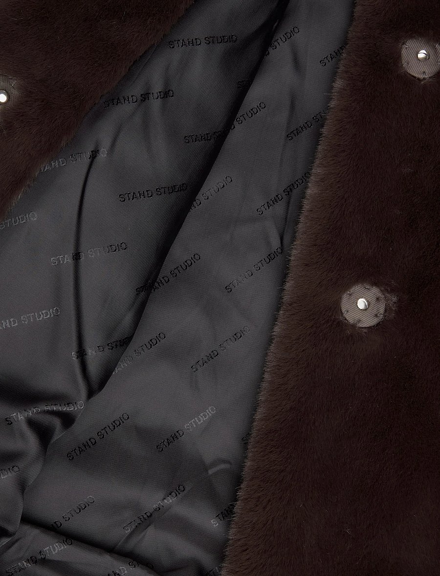 Stand Studio - Camille Cocoon Coat - kunstkarusnahk - ash brown - 4