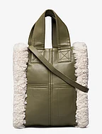 Delphine Faux Leather Shearling Bag - LIGHT ARMY/OFF WHITE