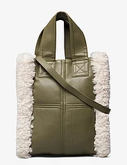 Stand Studio - Delphine Faux Leather Shearling Bag - tote bags - light army/off white - 0