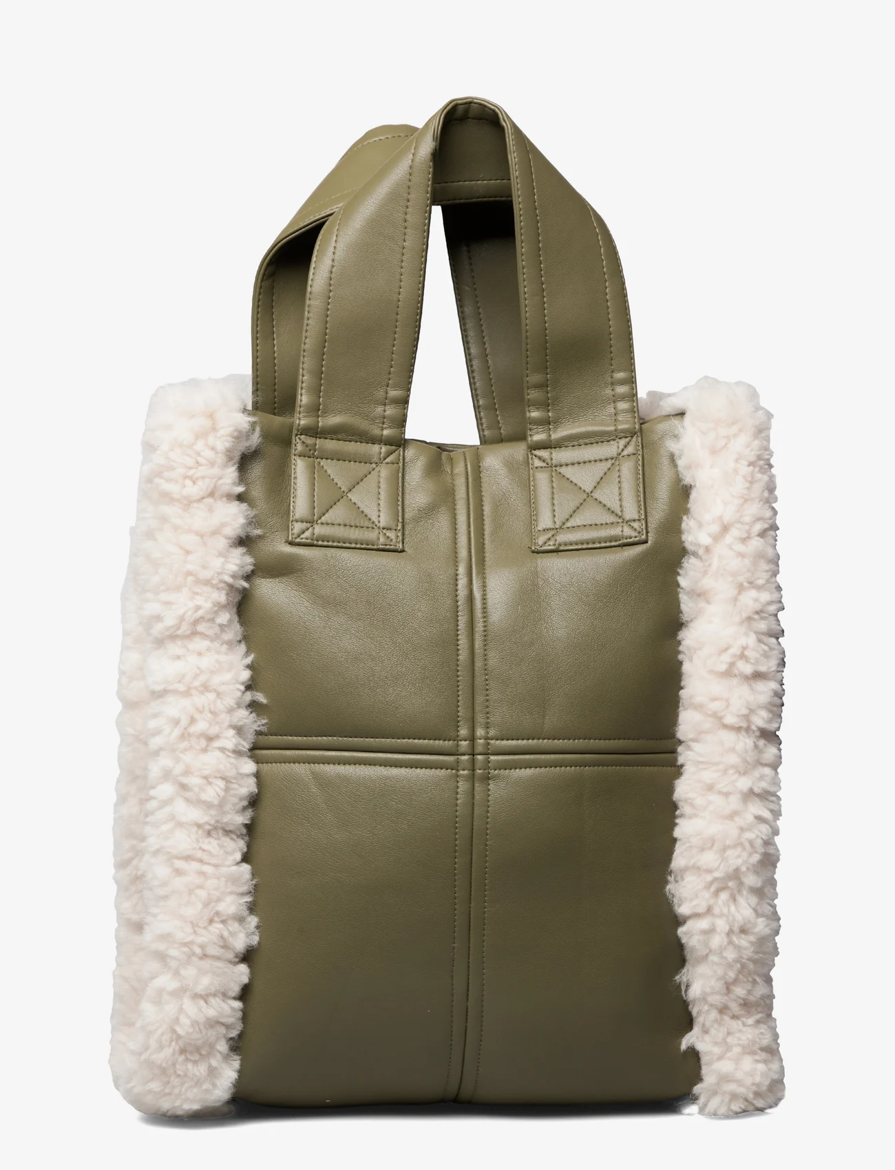 Stand Studio - Delphine Faux Leather Shearling Bag - tote bags - light army/off white - 1