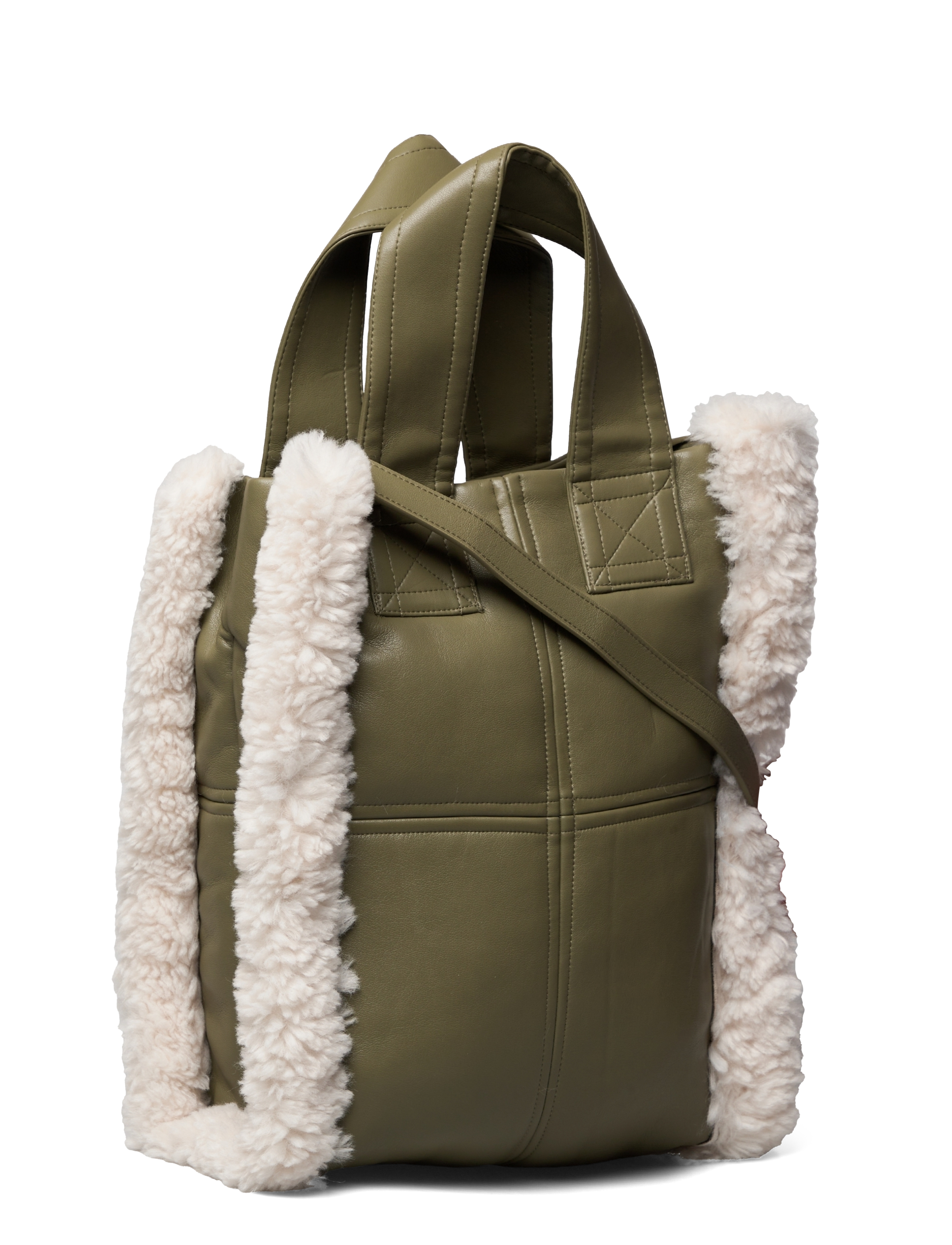 Stand Studio - Delphine Faux Leather Shearling Bag - light army/off white - 2
