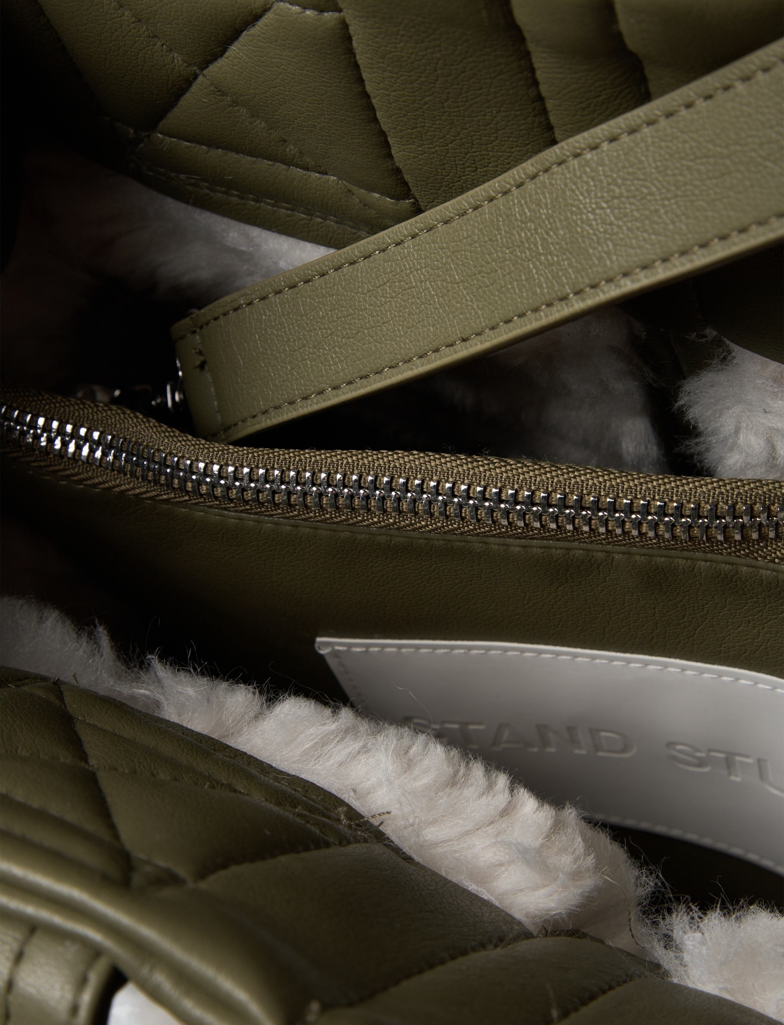 Stand Studio - Delphine Faux Leather Shearling Bag - light army/off white - 3