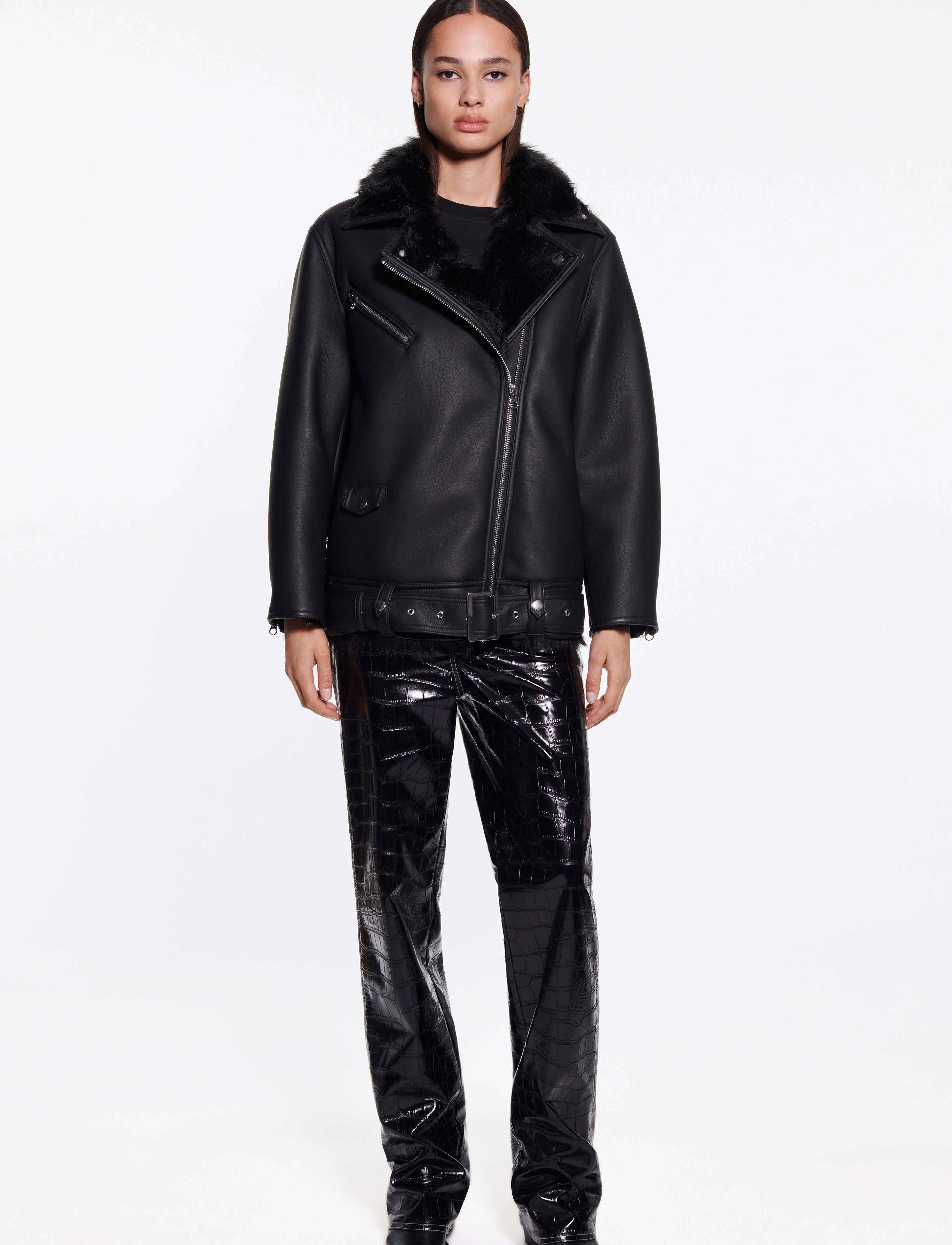 Stand Studio - Carrie Shearling Biker Jacket - black/black - 3