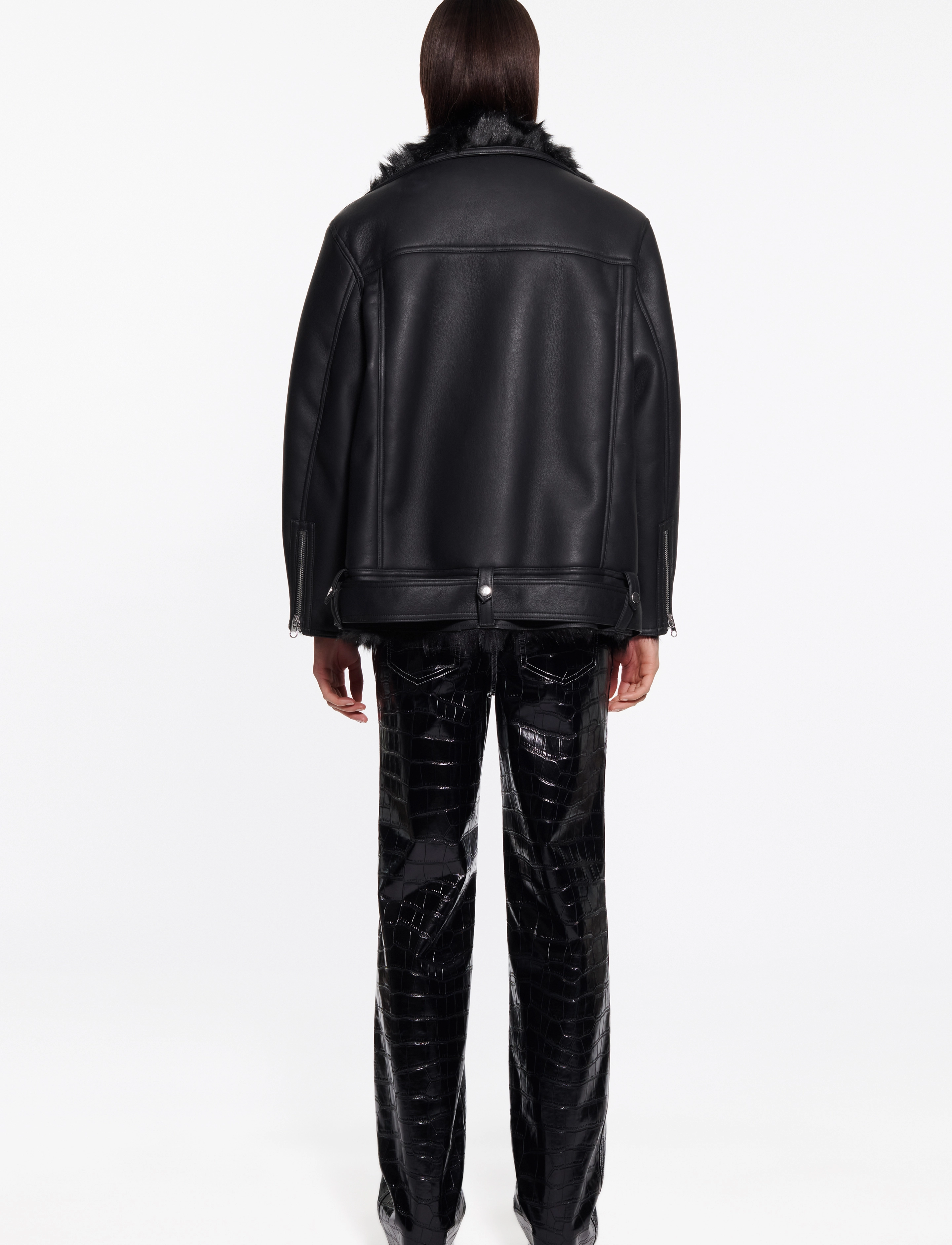 Stand Studio - Carrie Shearling Biker Jacket - black/black - 5