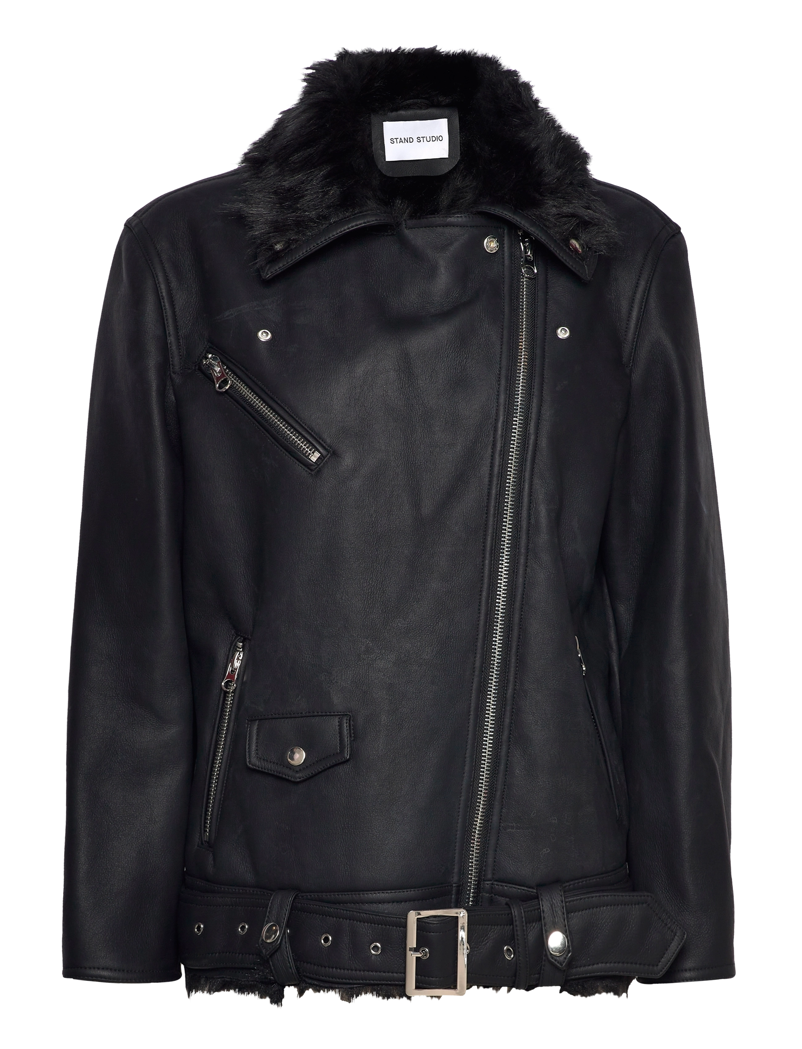 Stand Studio - Carrie Shearling Biker Jacket - black/black - 2