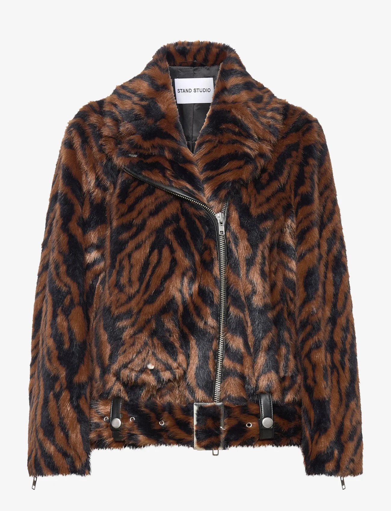 Stand Studio - Leana Biker - fake fur jakker - brown tiger - 0