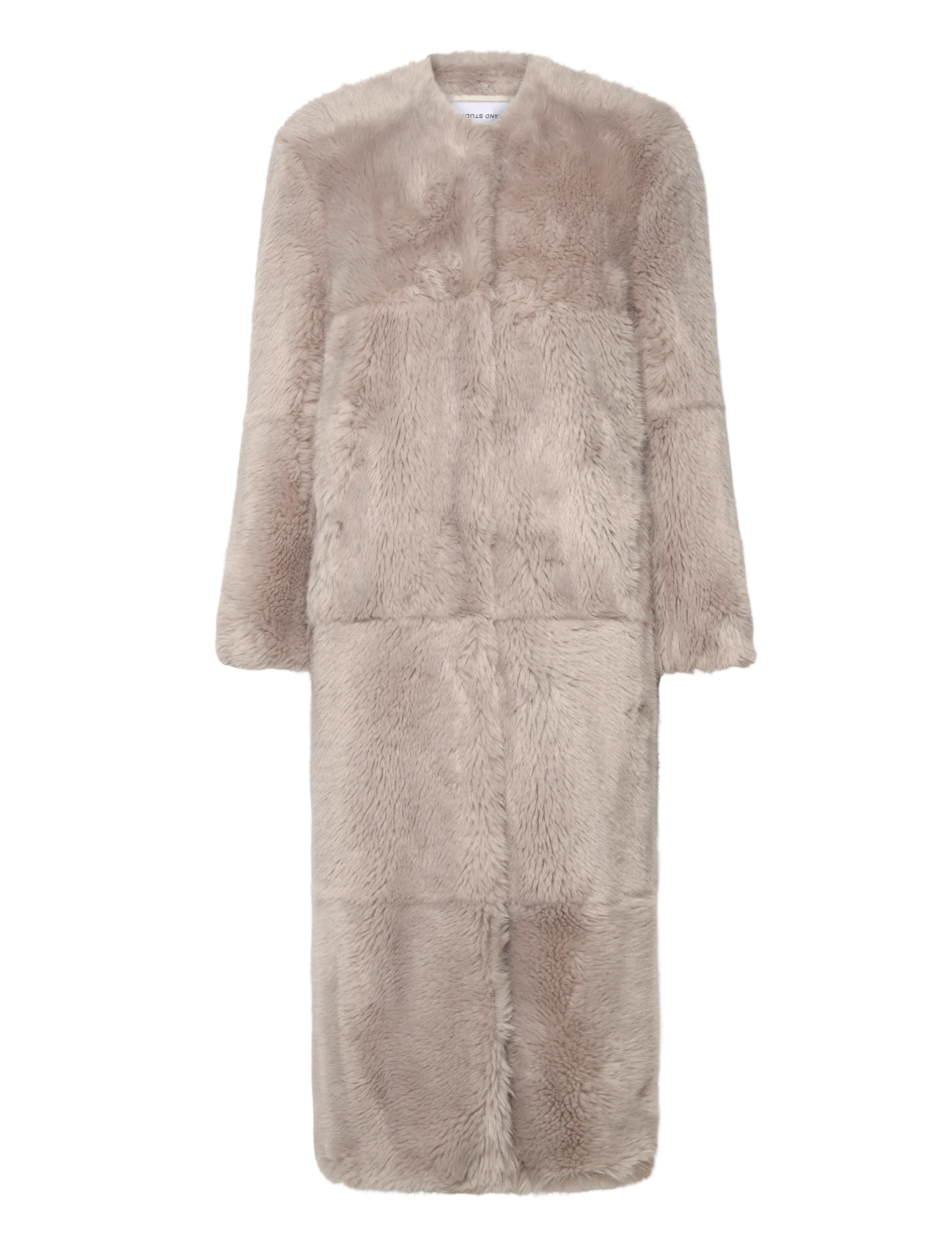 Stand Studio Hilma Coat, Kvinder, Lang Kunstpels Frakke, Beige, Str: 38