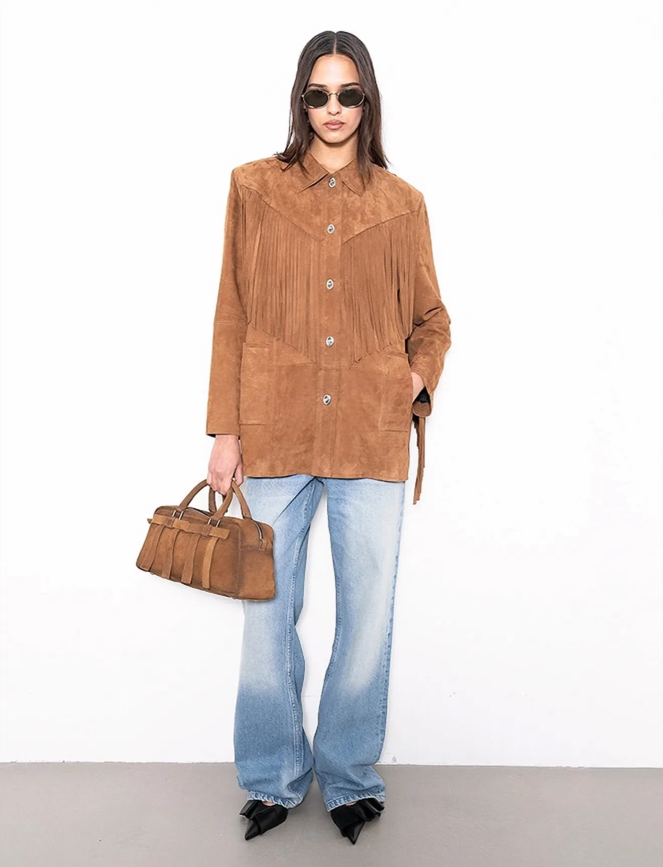 Stand Studio Estee Fringe Jacket - Transitional Layering - DESERT TAN / brown