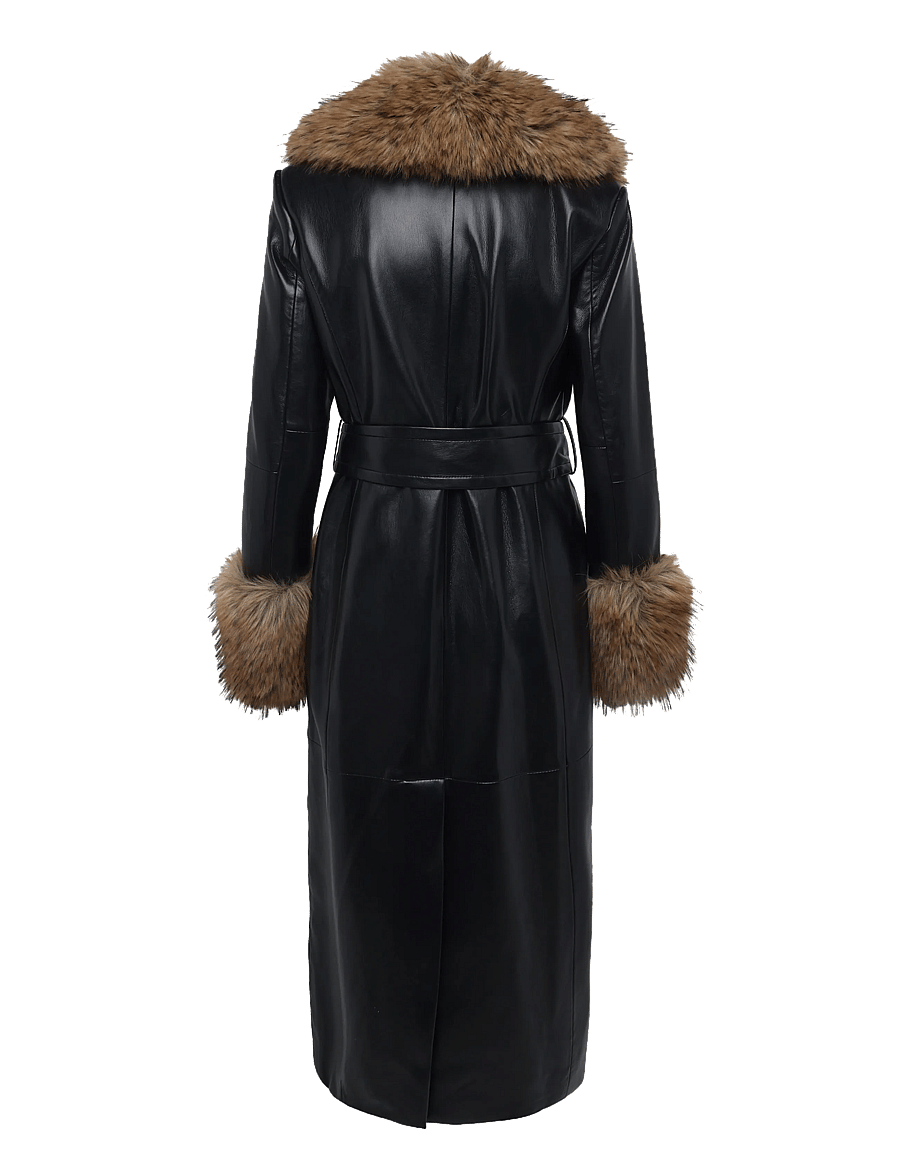 Stand Studio - Estella Coat - kunstkarusnahk - black/natural - 1
