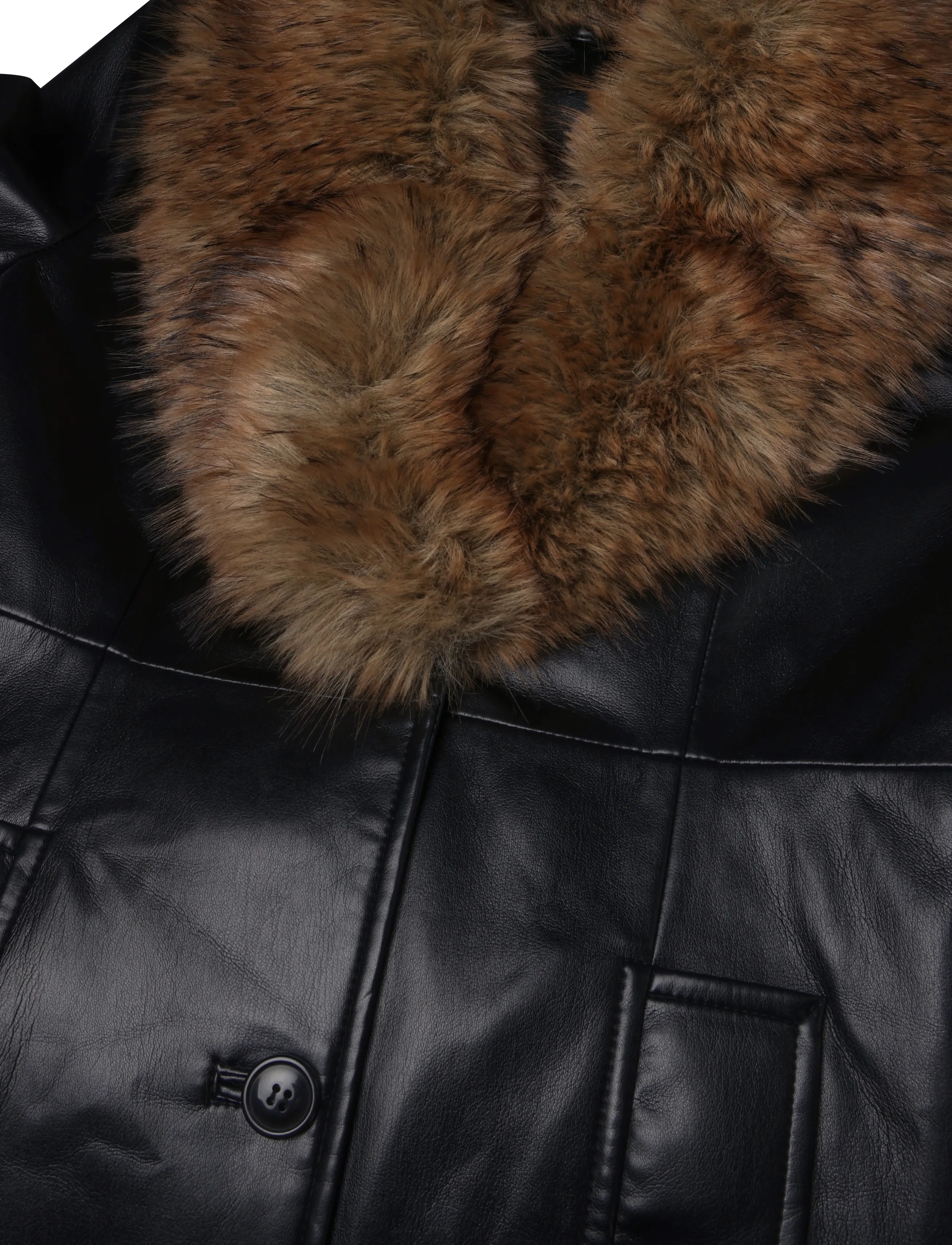 Stand Studio - Estella Coat - kunstkarusnahk - black/natural - 2