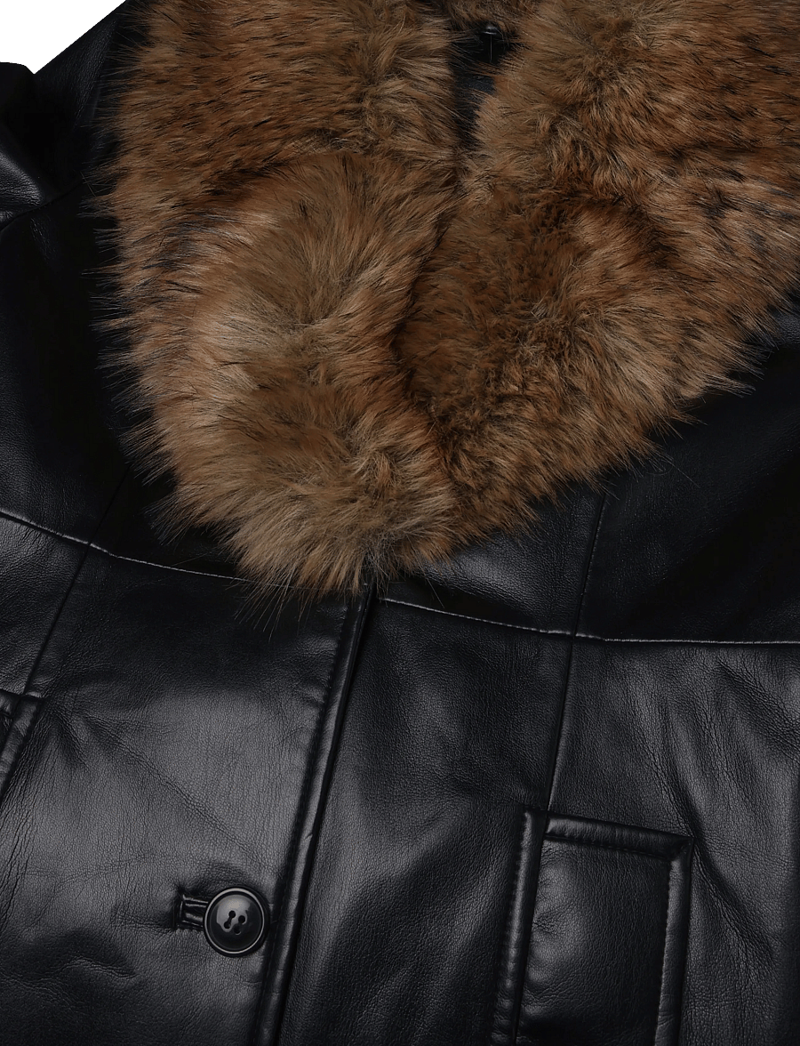 Stand Studio - Estella Coat - kunstkarusnahk - black/natural - 2