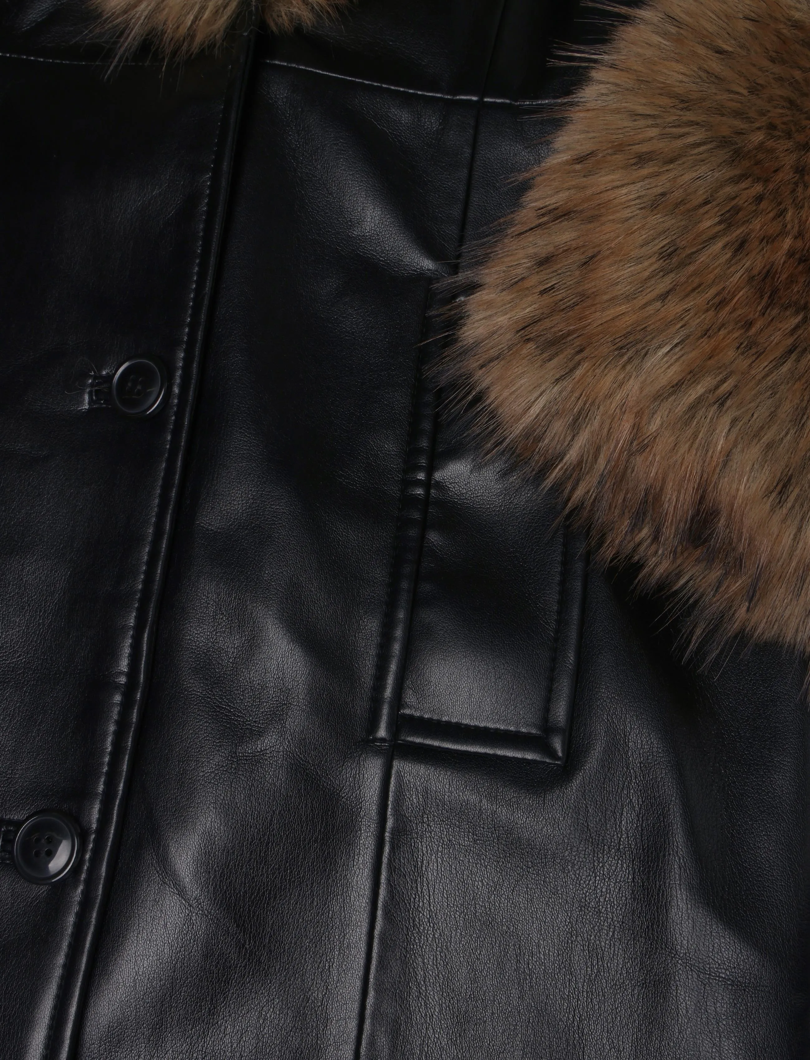Stand Studio - Estella Coat - kunstkarusnahk - black/natural - 3