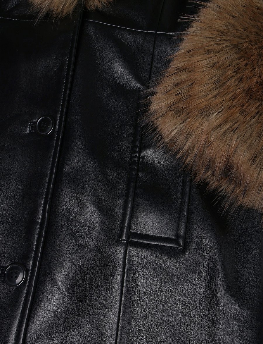 Stand Studio - Estella Coat - kunstkarusnahk - black/natural - 3