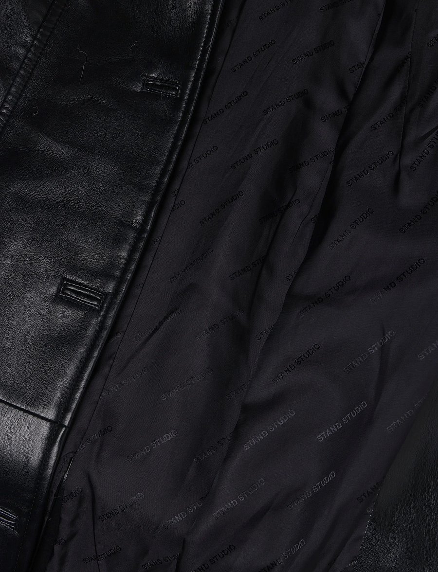 Stand Studio - Estella Coat - kunstkarusnahk - black/natural - 4
