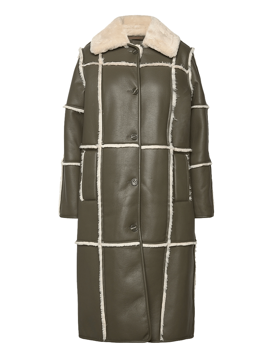 Stand Studio - Patty Coat - villased mantlid - dark taupe/off white - 0