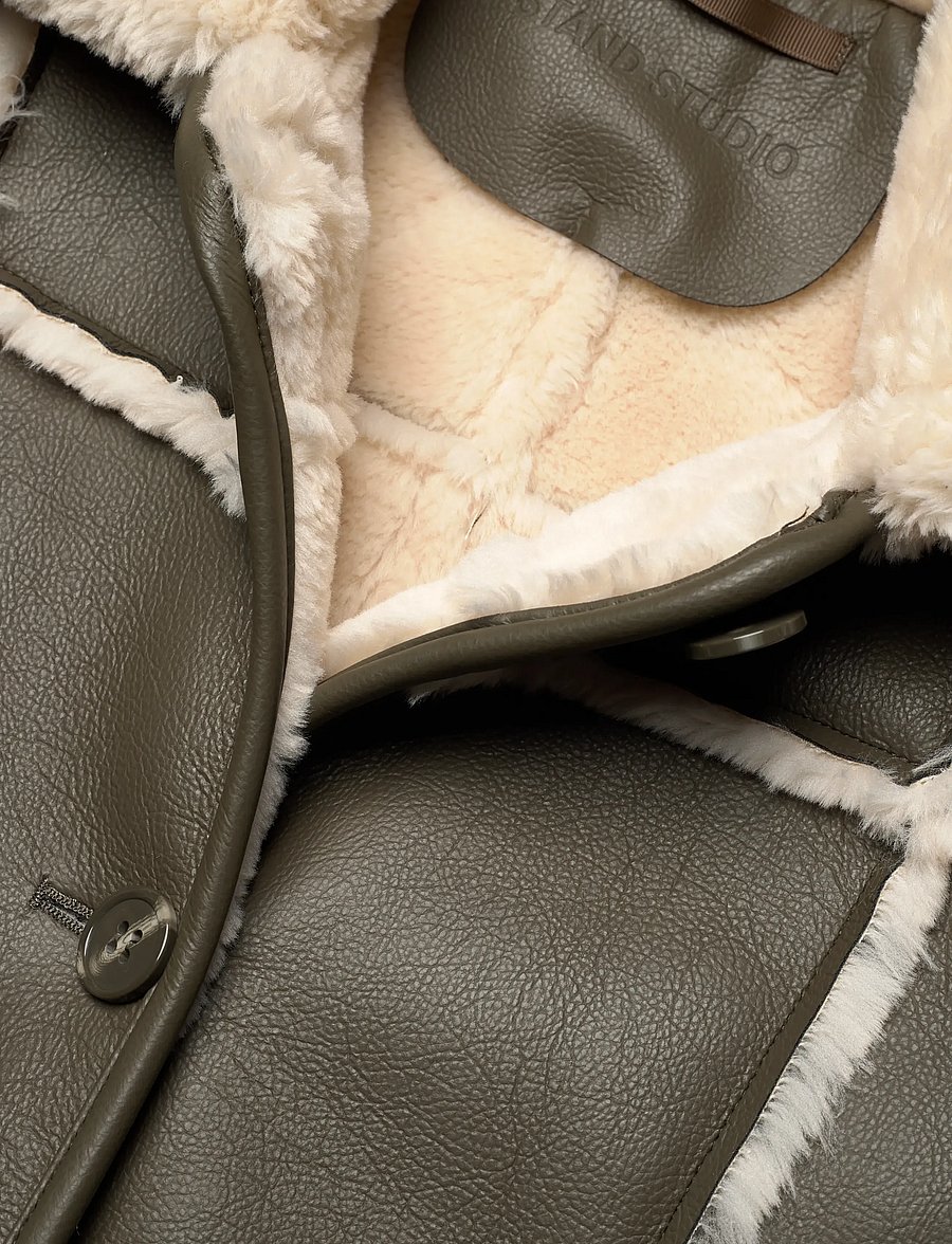Stand Studio - Patty Coat - villased mantlid - dark taupe/off white - 2