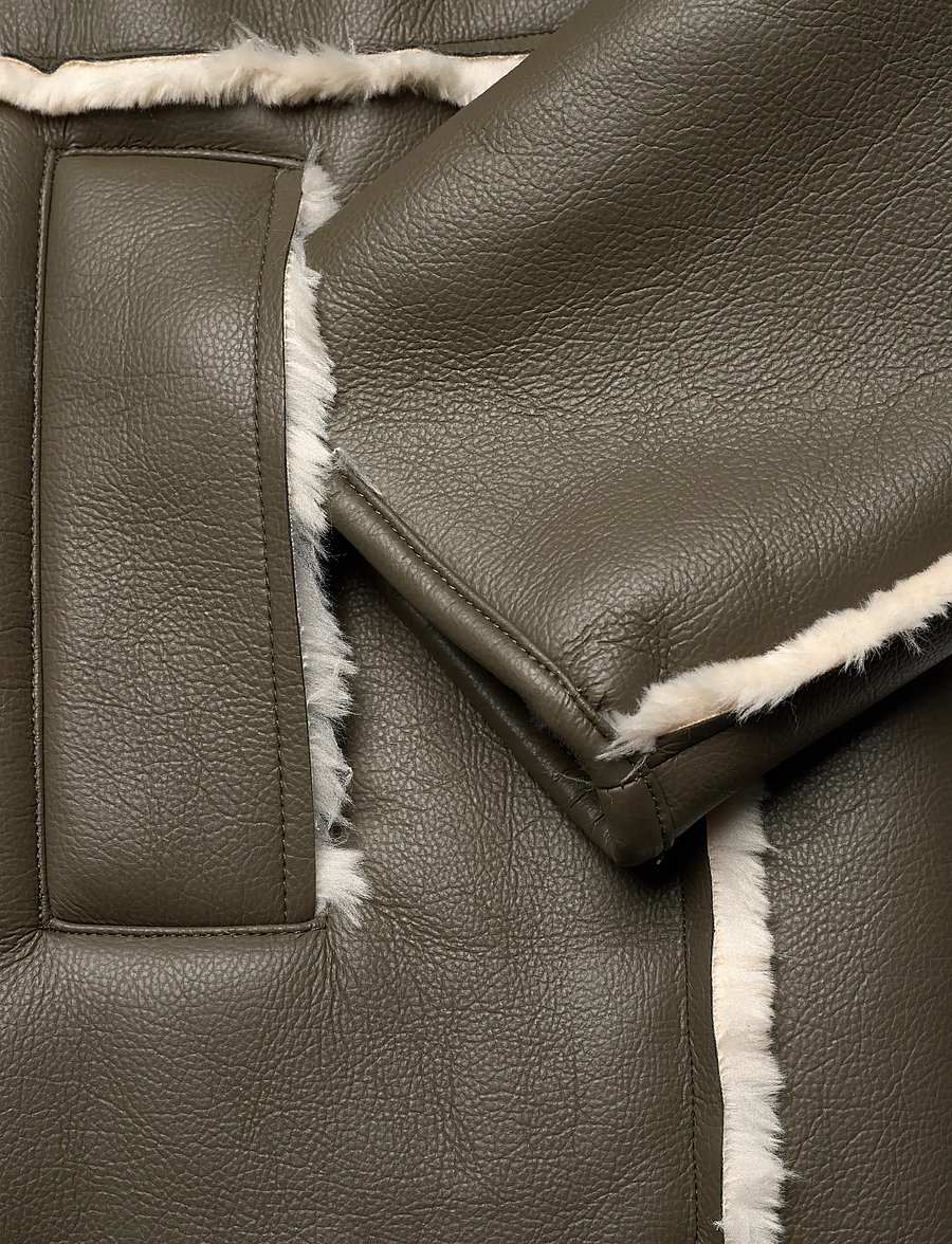 Stand Studio - Patty Coat - villased mantlid - dark taupe/off white - 3