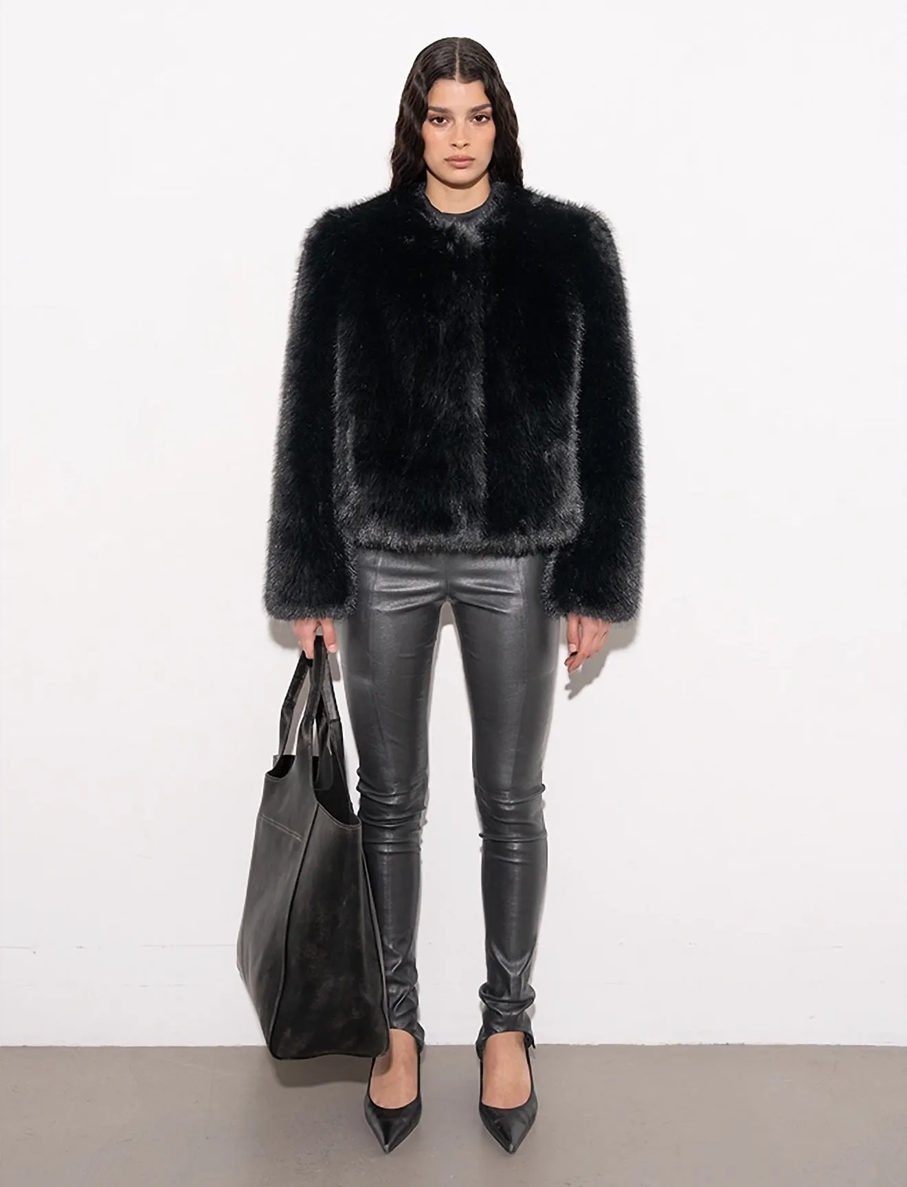 Stand Studio Sadie Cropped Jacket, 38, Black, Overtøj > Imiteret Pels, Dame