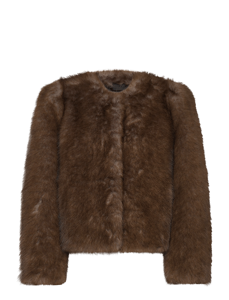 Stand Studio - Sadie Cropped Jacket - faux fur - natural brown - 1