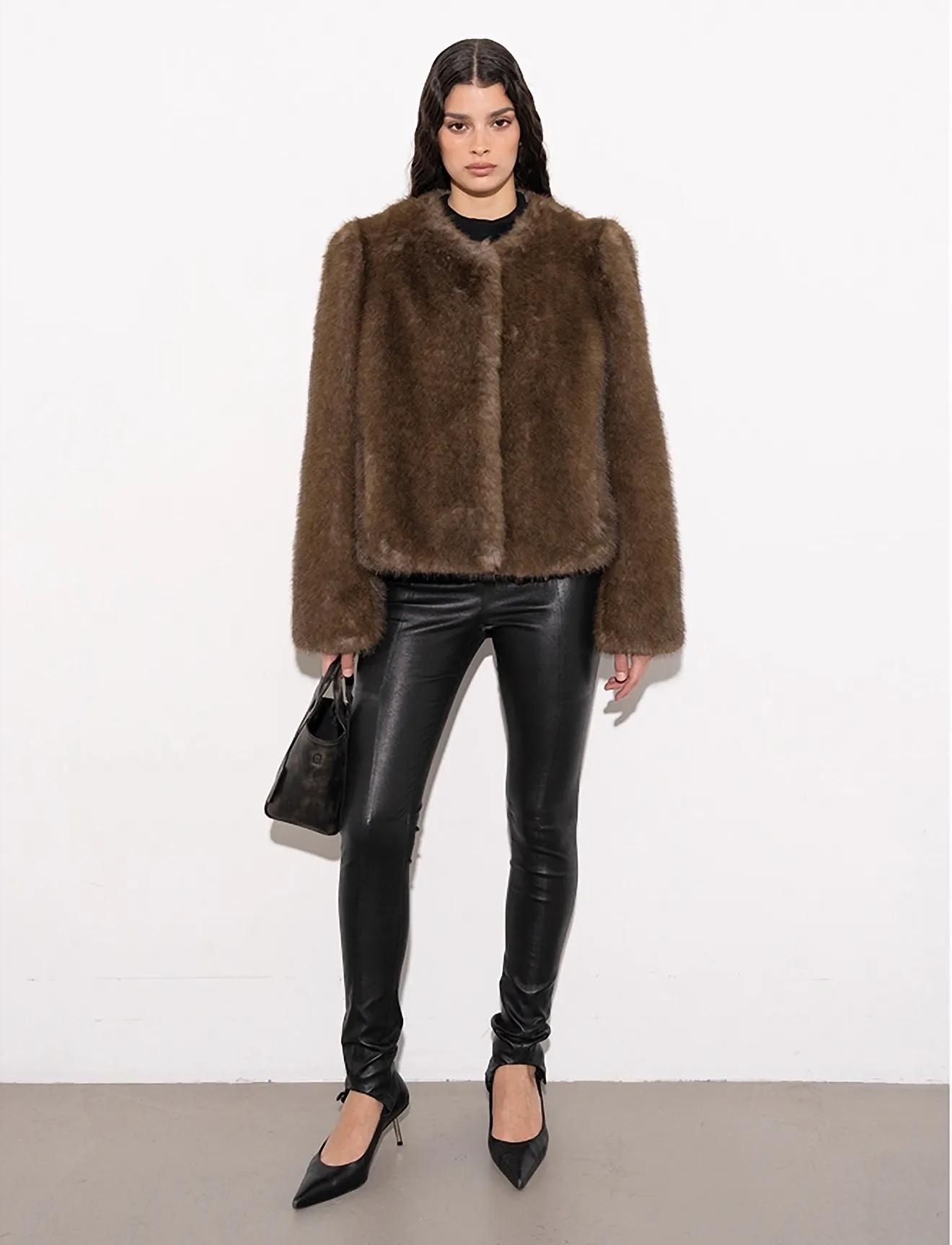 Stand Studio Sadie Cropped Jacket - Kunstkarusnahk - NATURAL BROWN / brown