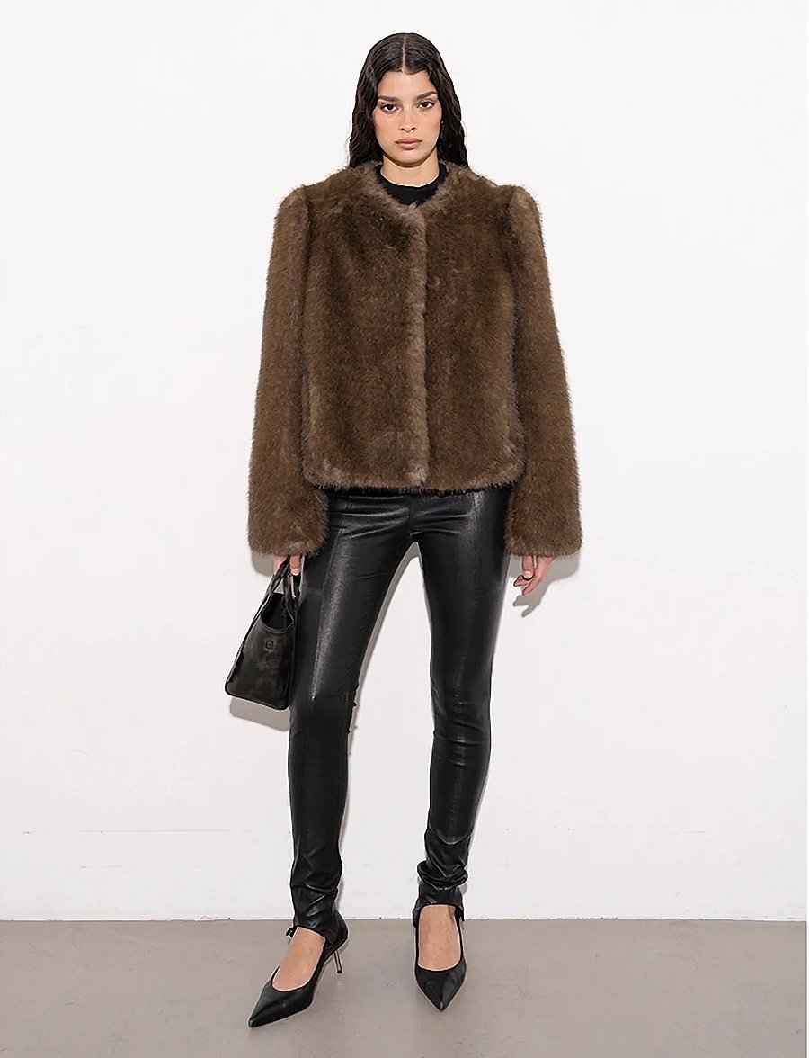 Stand Studio - Sadie Cropped Jacket - faux fur - natural brown - 0