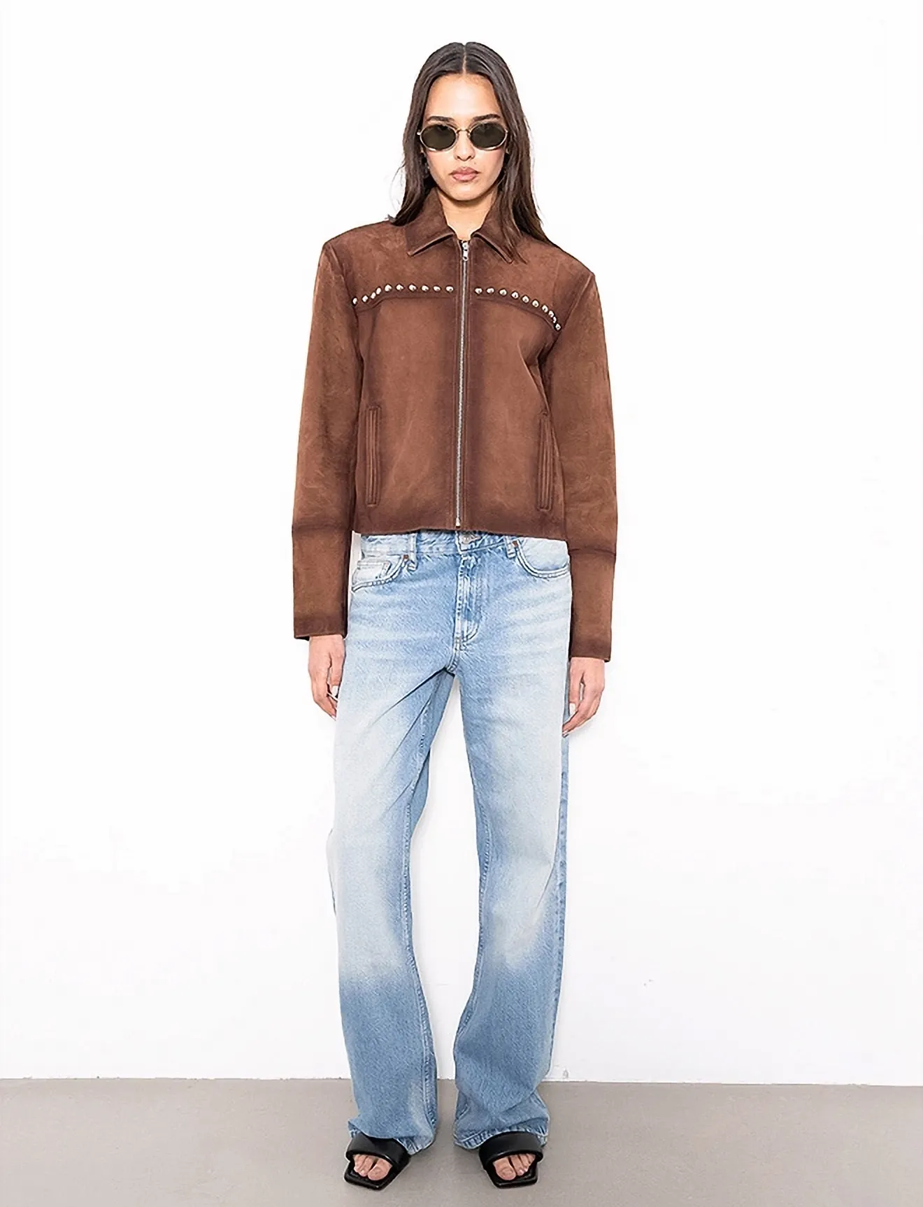 Stand Studio Jenny Jacket, Kvinder, Nittet Ruskind Jakke, Brun, Str: 38