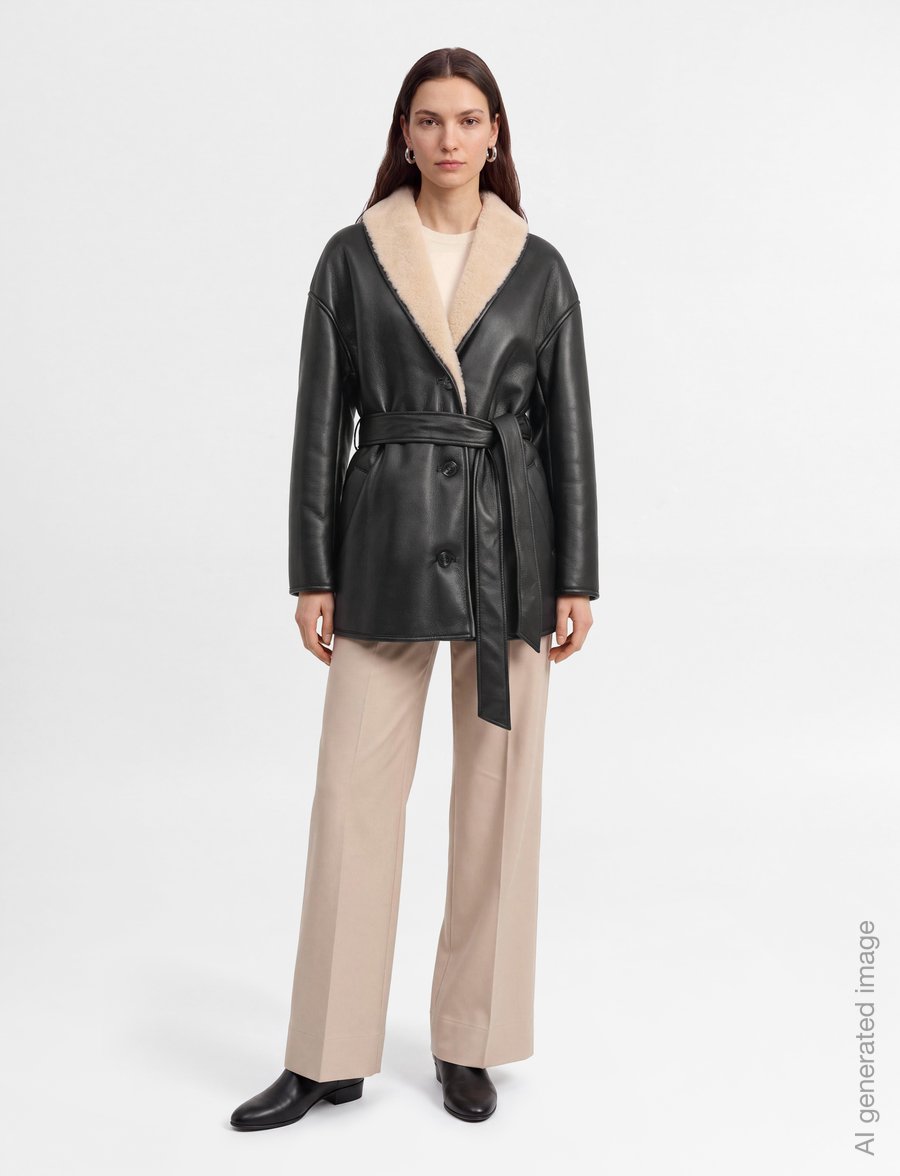 Stand Studio - Kathi Jacket - lederjacken - black/beige - 0