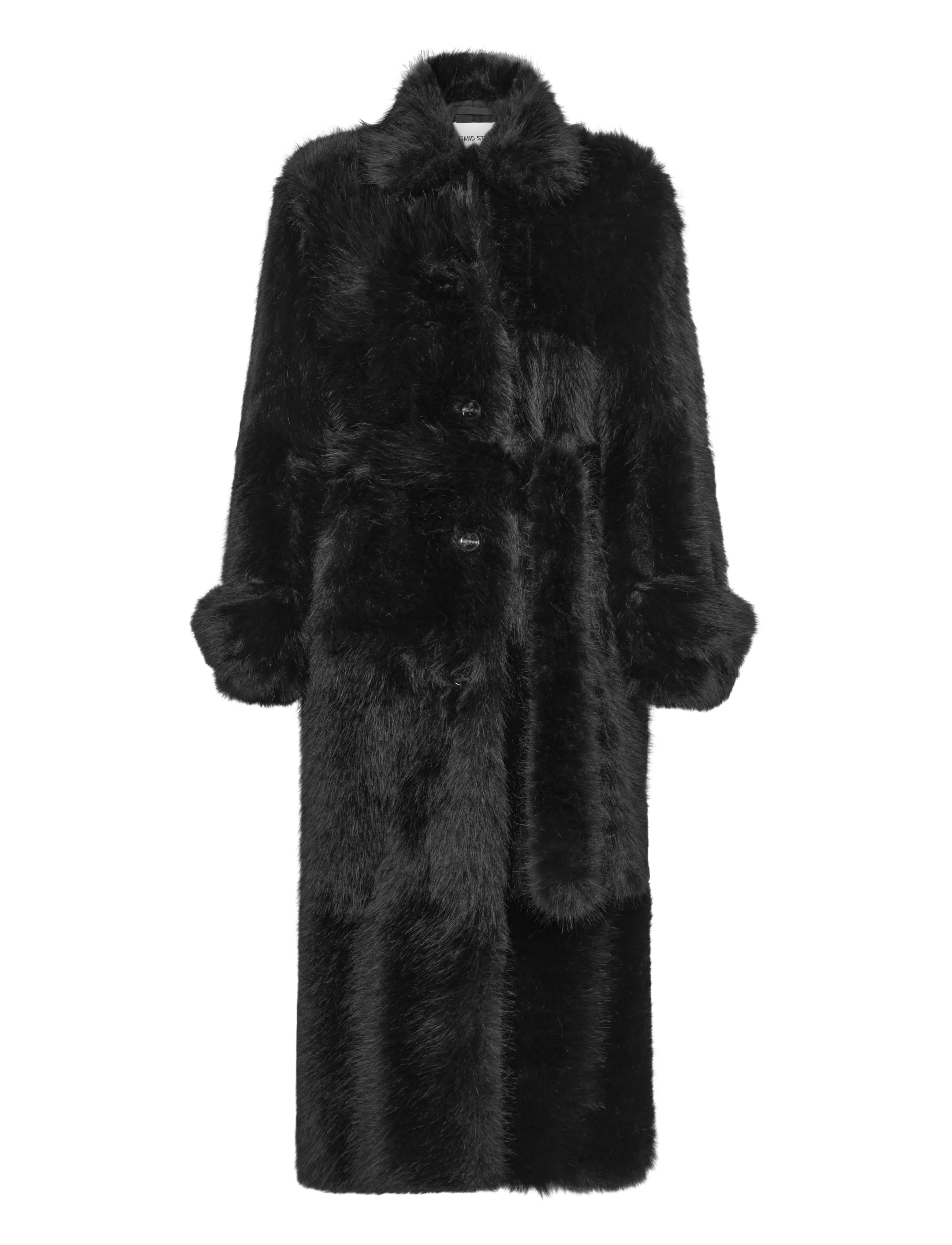 Stand Studio Hana Coat, Damen, Langer Kunstfellmantel, Schwarz, Gr.34
