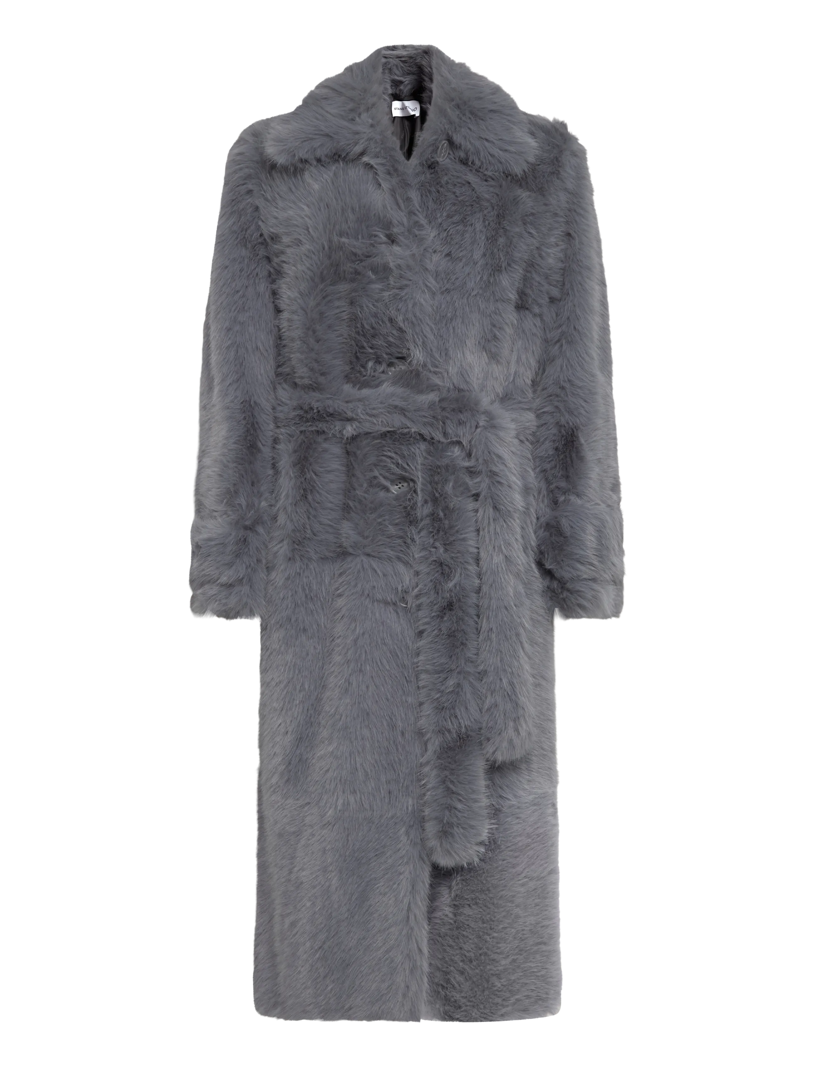 Stand Studio Hana Coat, Damen, Langer Kunstfellmantel, Blau, Gr.38