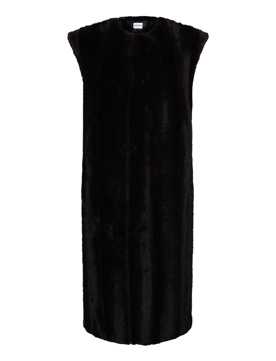 Stand Studio - Klara Vest - imitatiebont jassen - dark brown - 0