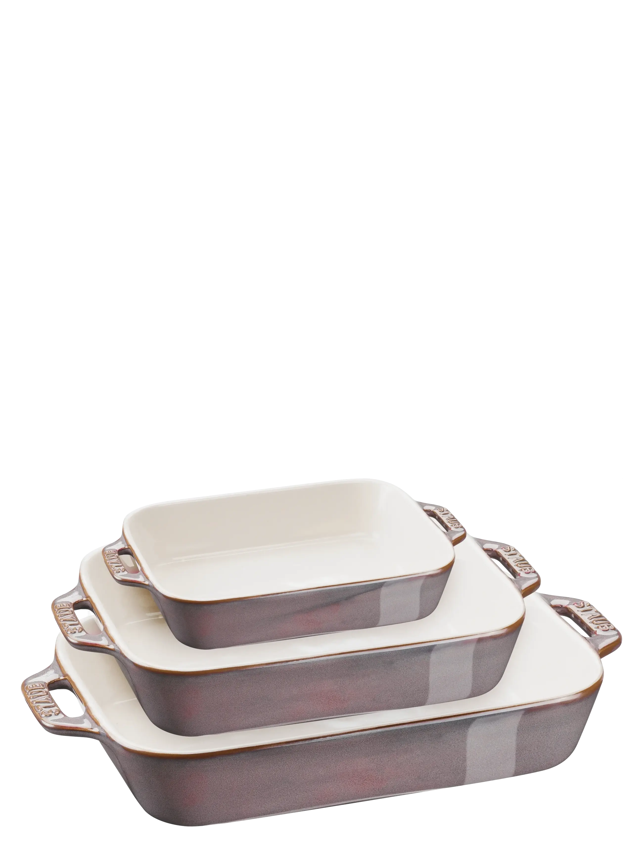 STAUB Set med Ancient Grey rektangulära ugnsformar 3-delar - STAUB - GREY / white