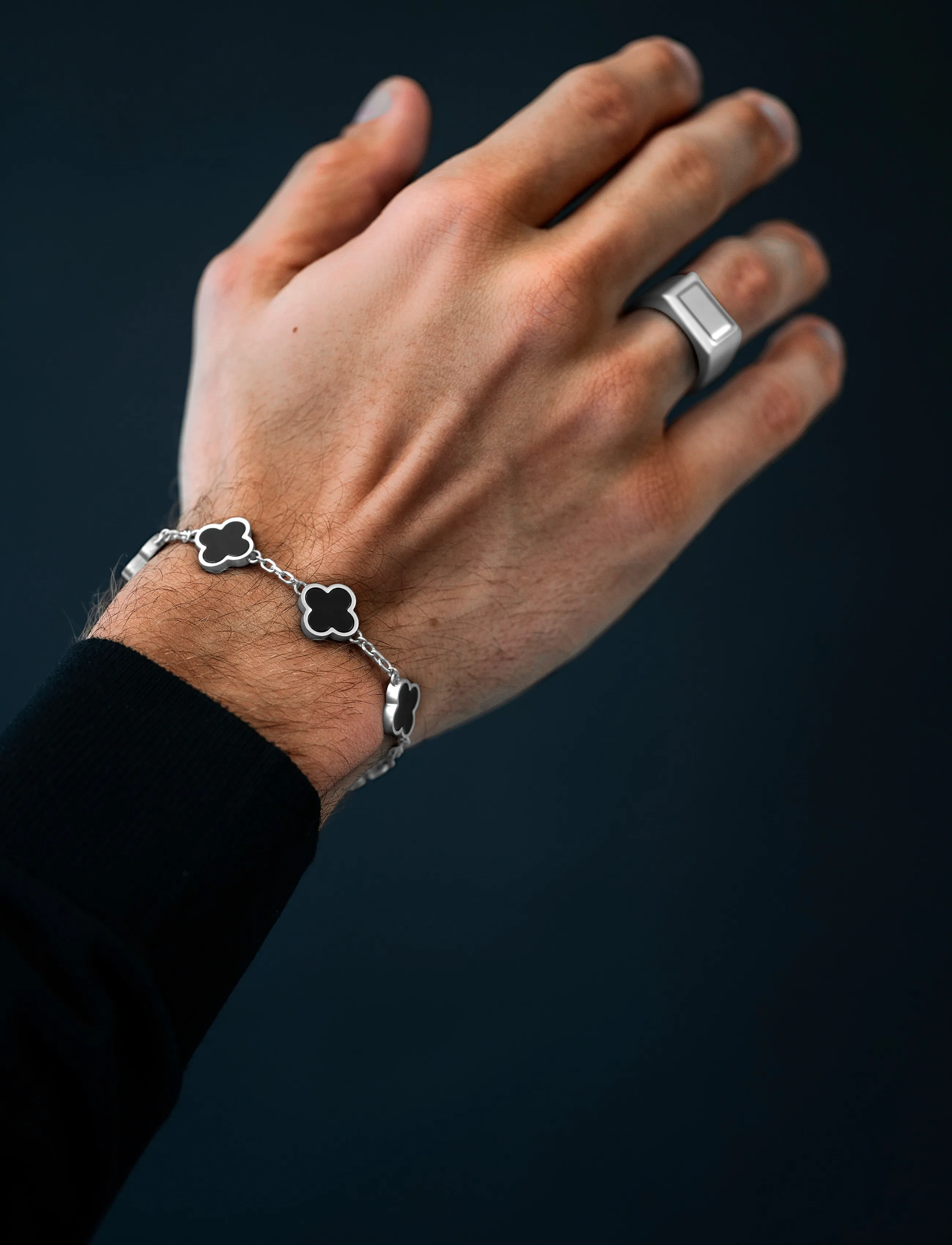 Steel & Barnett Clover Bracelet, One Size 17 - 23 cm, Jewellery, Schwarz Bracelets, Männerswear