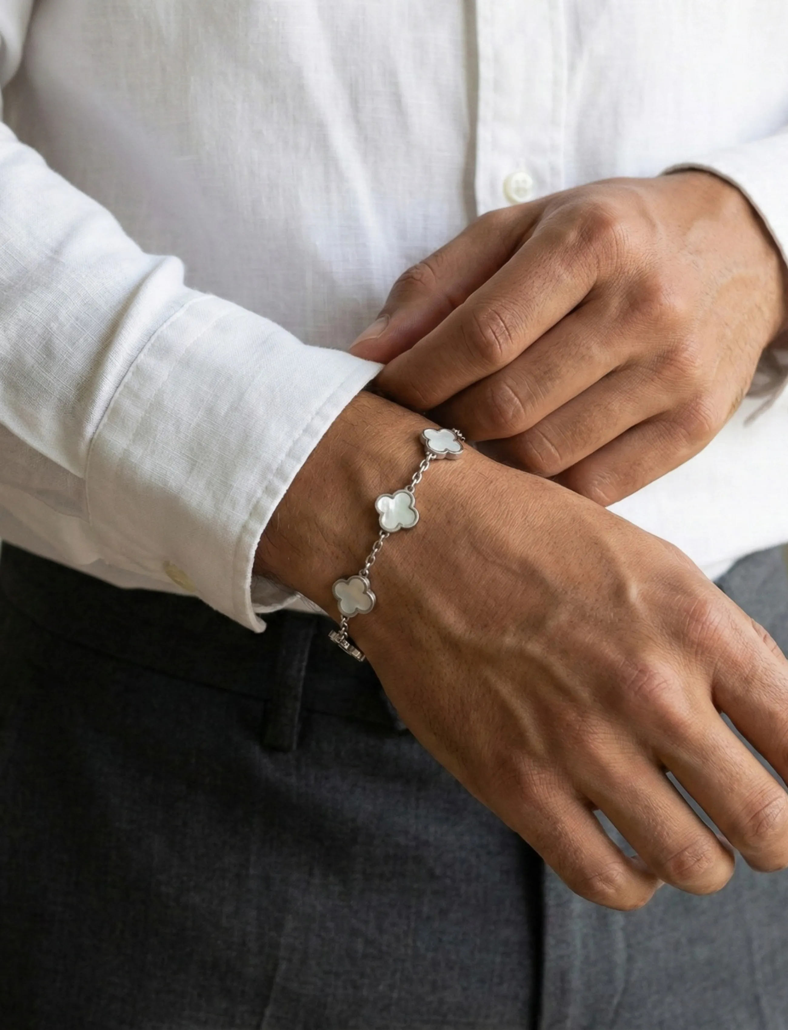 Steel & Barnett Clover Bracelet, One Size 17 - 23 cm, Jewellery, Weiß Bracelets, Männerswear