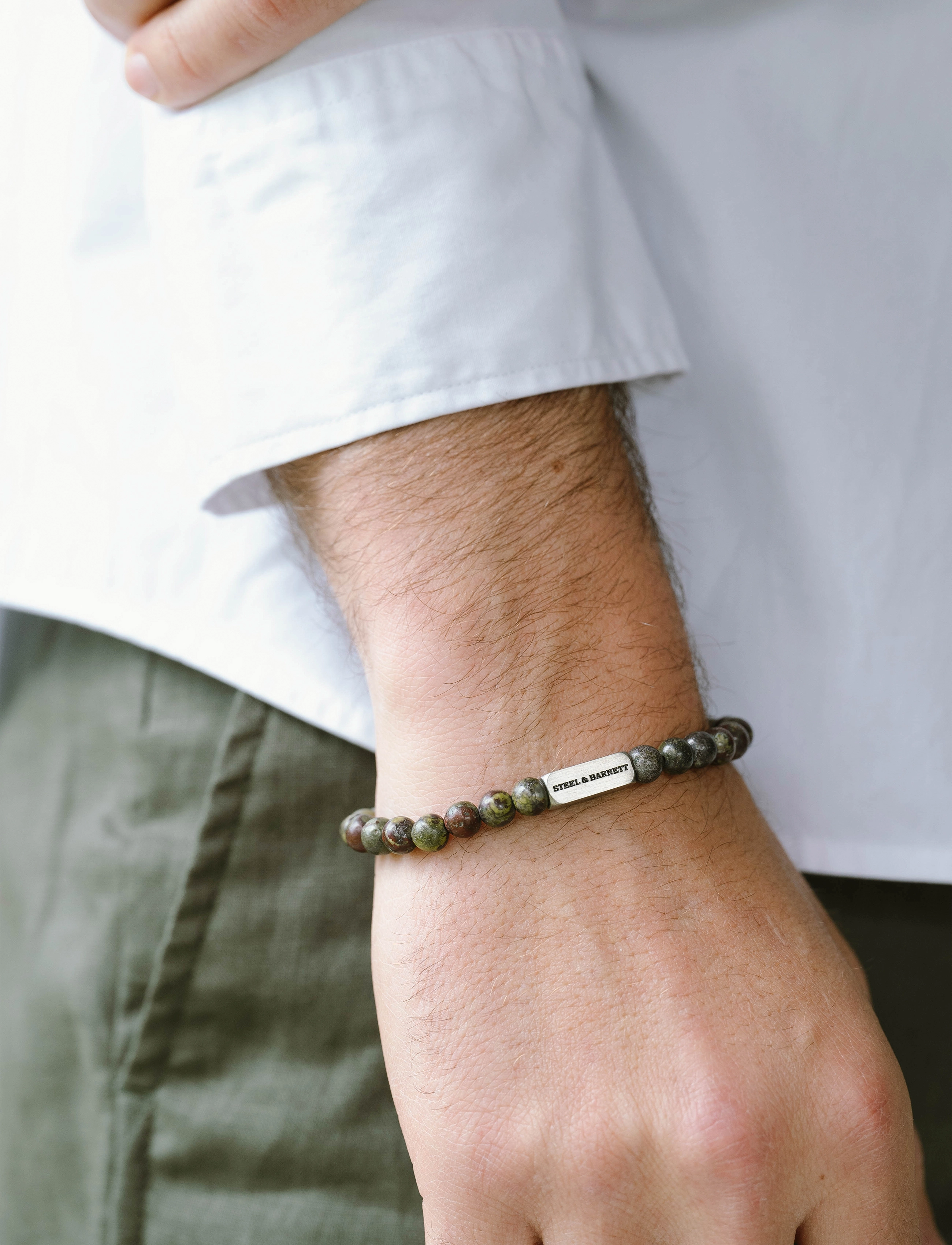 Steel & Barnett Natural Ned, M 20 - 21 cm, Jewellery, Khakigrün Bracelets, Männerswear