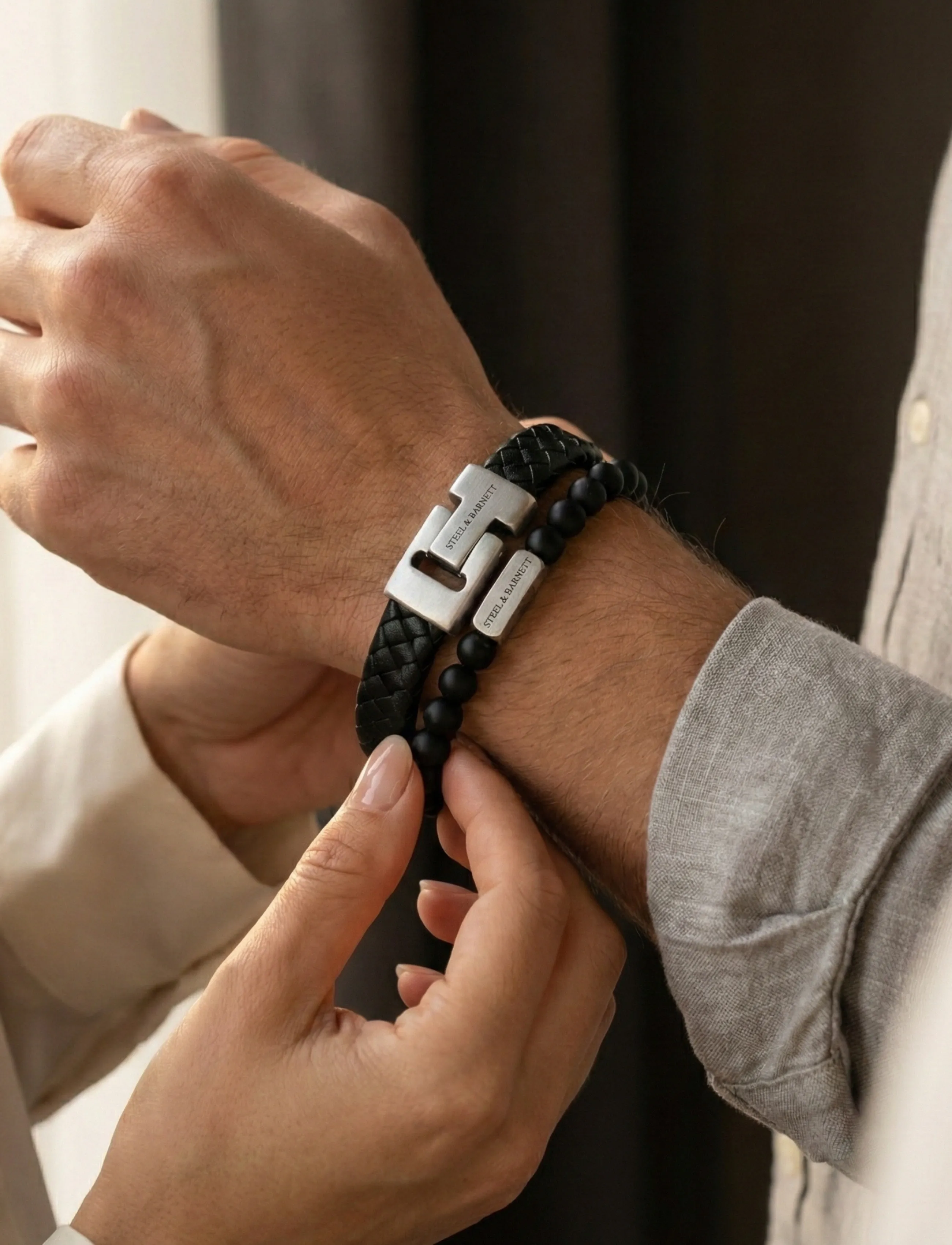 Steel & Barnett Gift Series Double, L 22 - 23 cm, Jewellery, Schwarz Bracelets, Männerswear