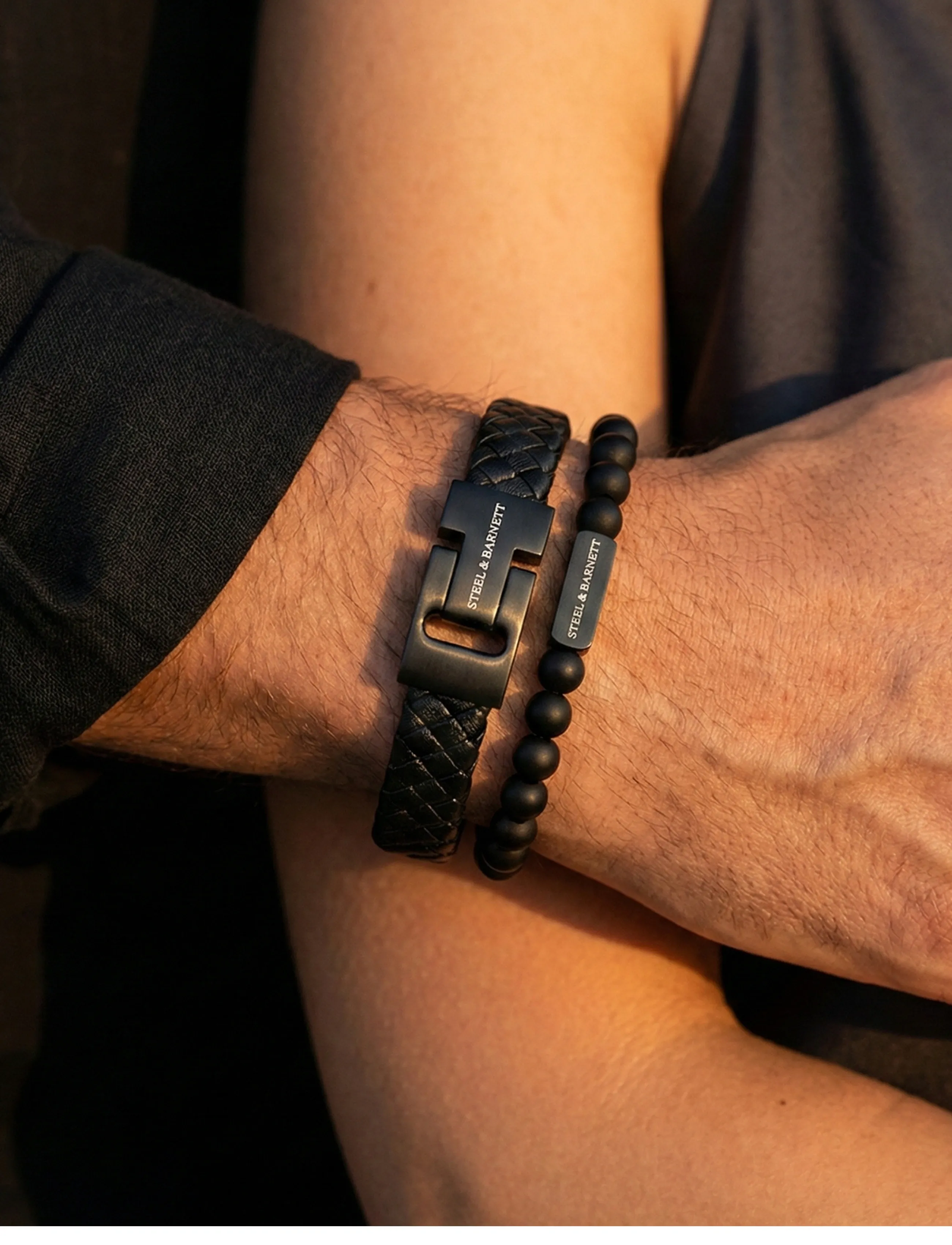 Steel & Barnett Gift Series Double, S 18 - 19 cm, Jewellery, Schwarz Bracelets, Männerswear