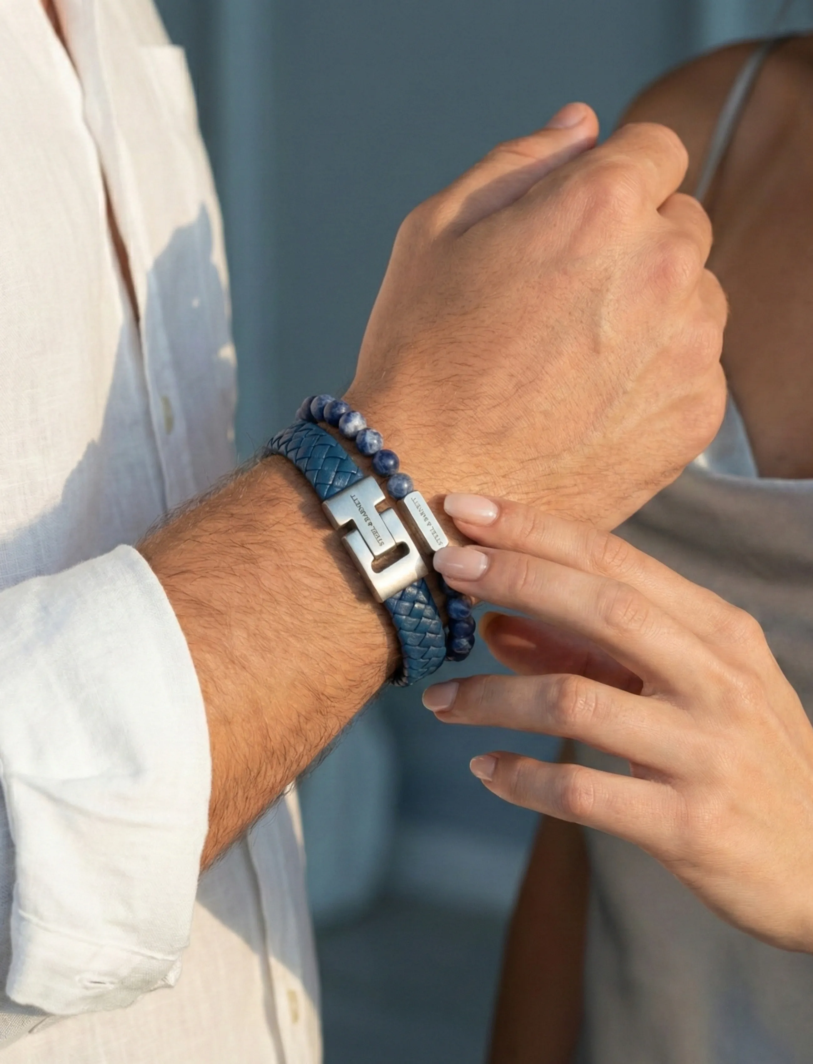 Steel & Barnett Gift Series Double, L 22 - 23 cm, Jewellery, Blau Bracelets, Männerswear