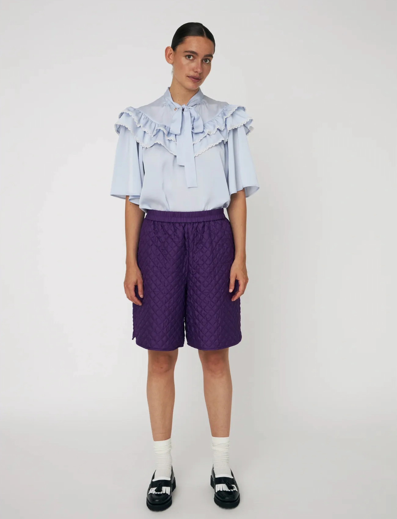 Stella Nova Loose Blouse With Frills - Blue - 34