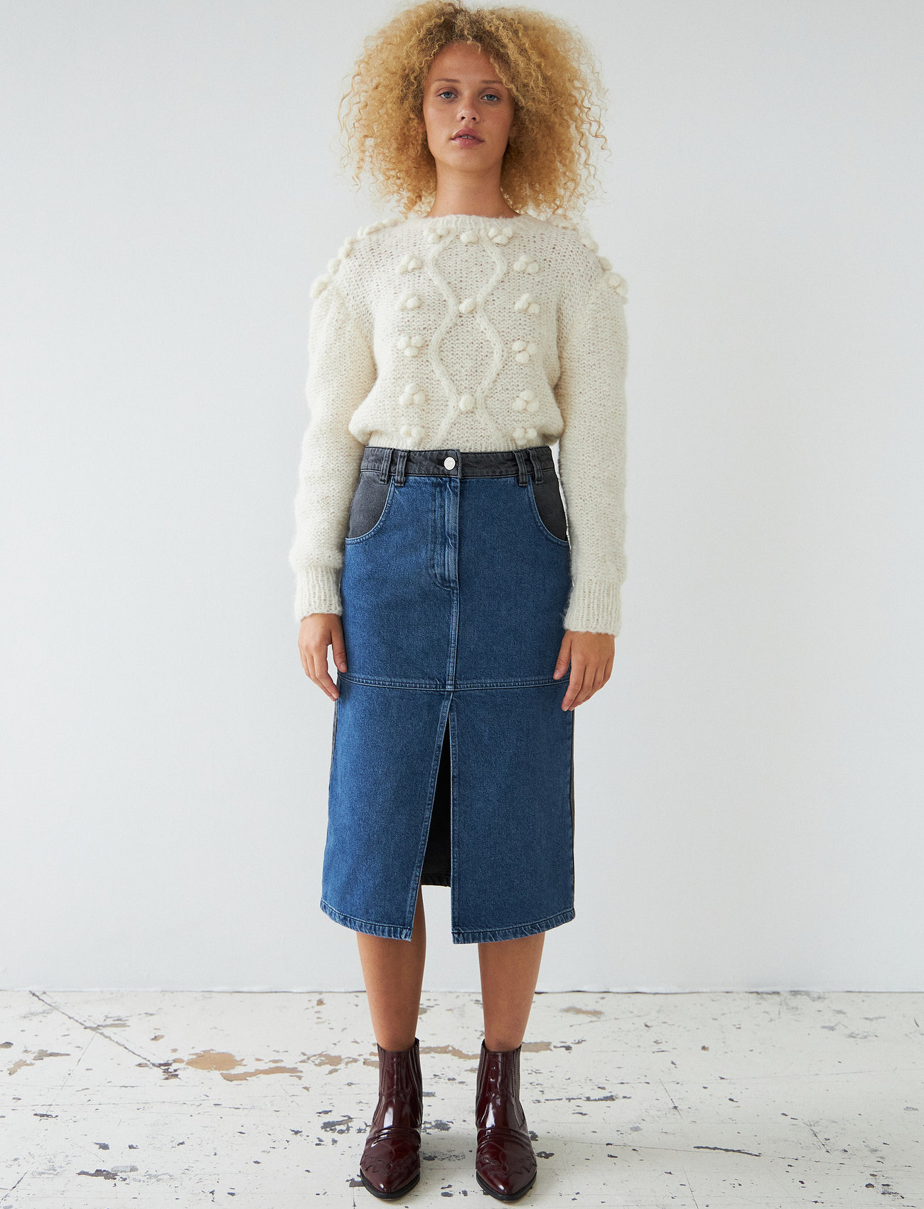 Stella Nova Black And Blue Denim Midi Skirt - Blue - 34