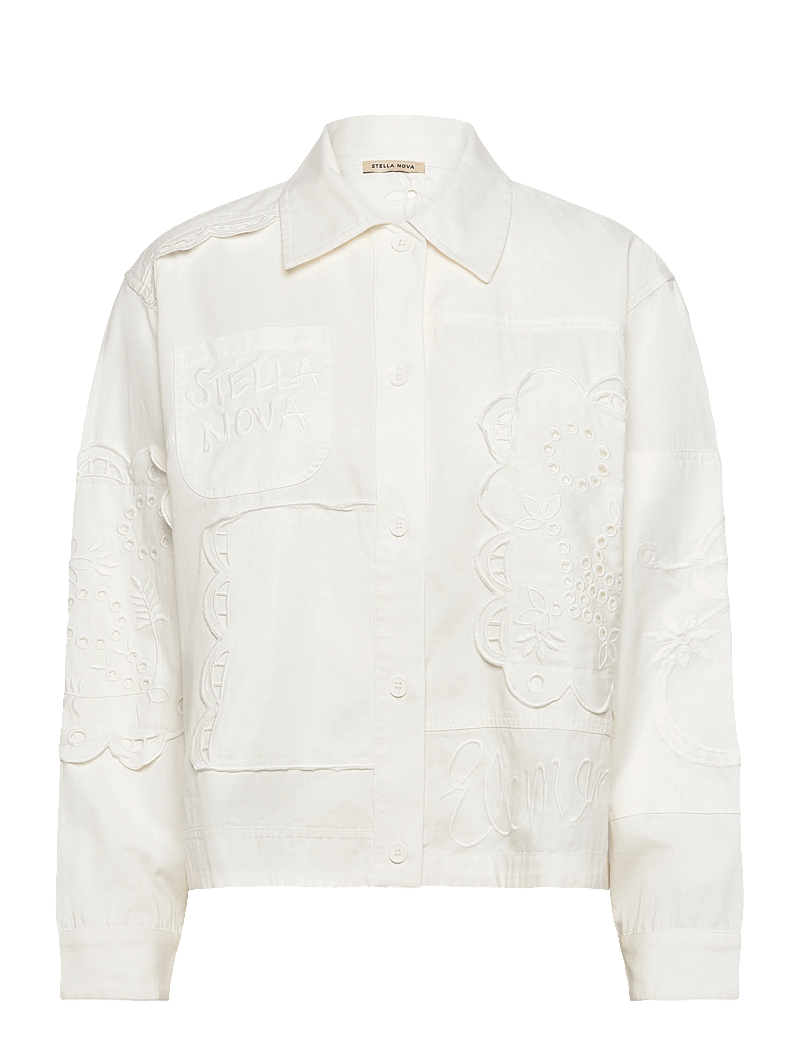 Stella Nova - Elements Embroidered Cotton Shirt - långärmade skjortor - white - 1