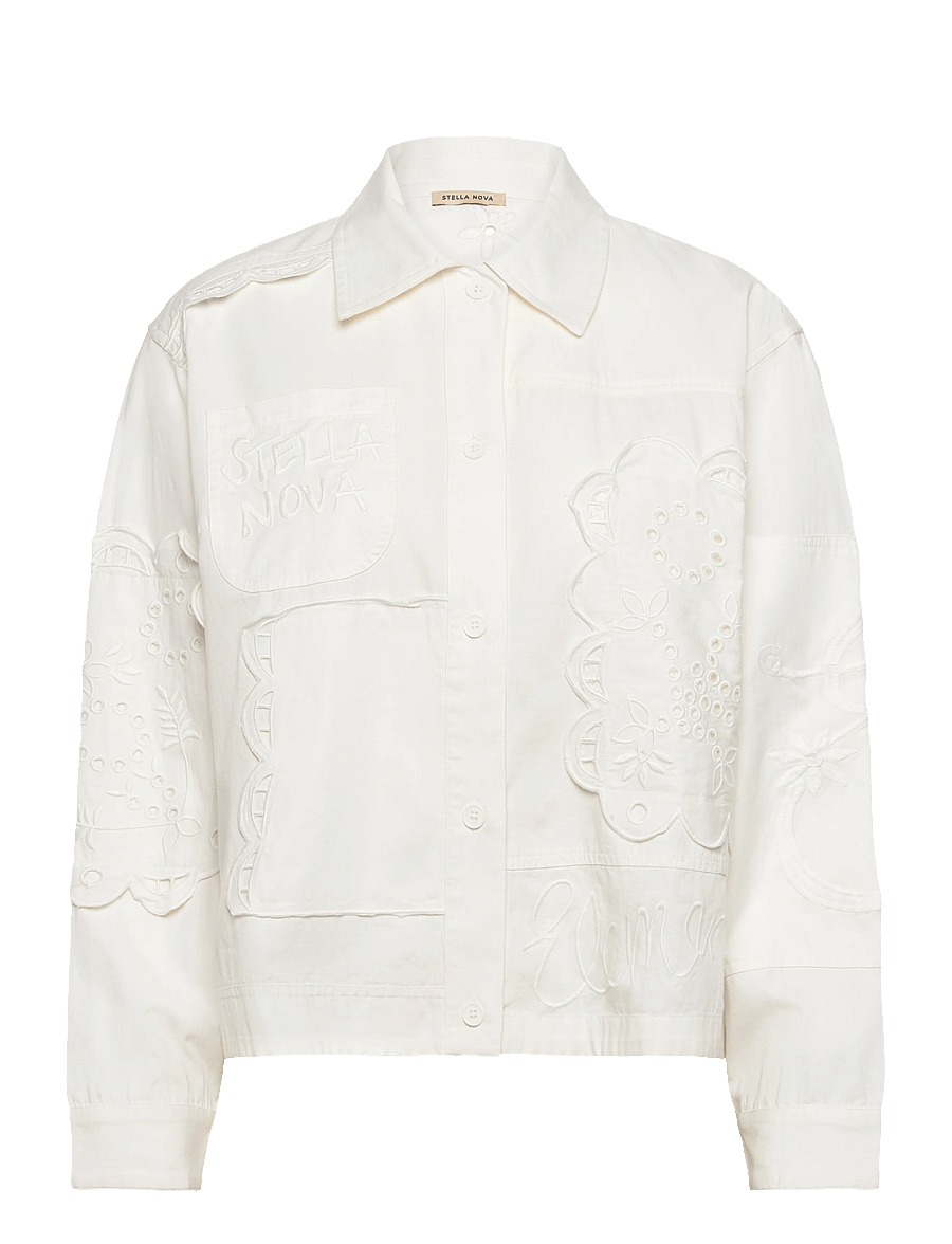 Stella Nova - Elements Embroidered Cotton Shirt - långärmade skjortor - white - 1