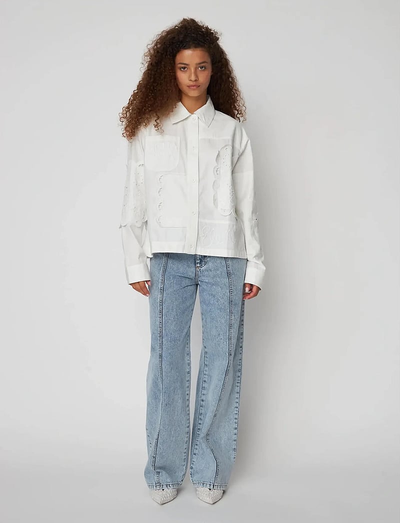 Stella Nova - Elements Embroidered Cotton Shirt - långärmade skjortor - white - 0
