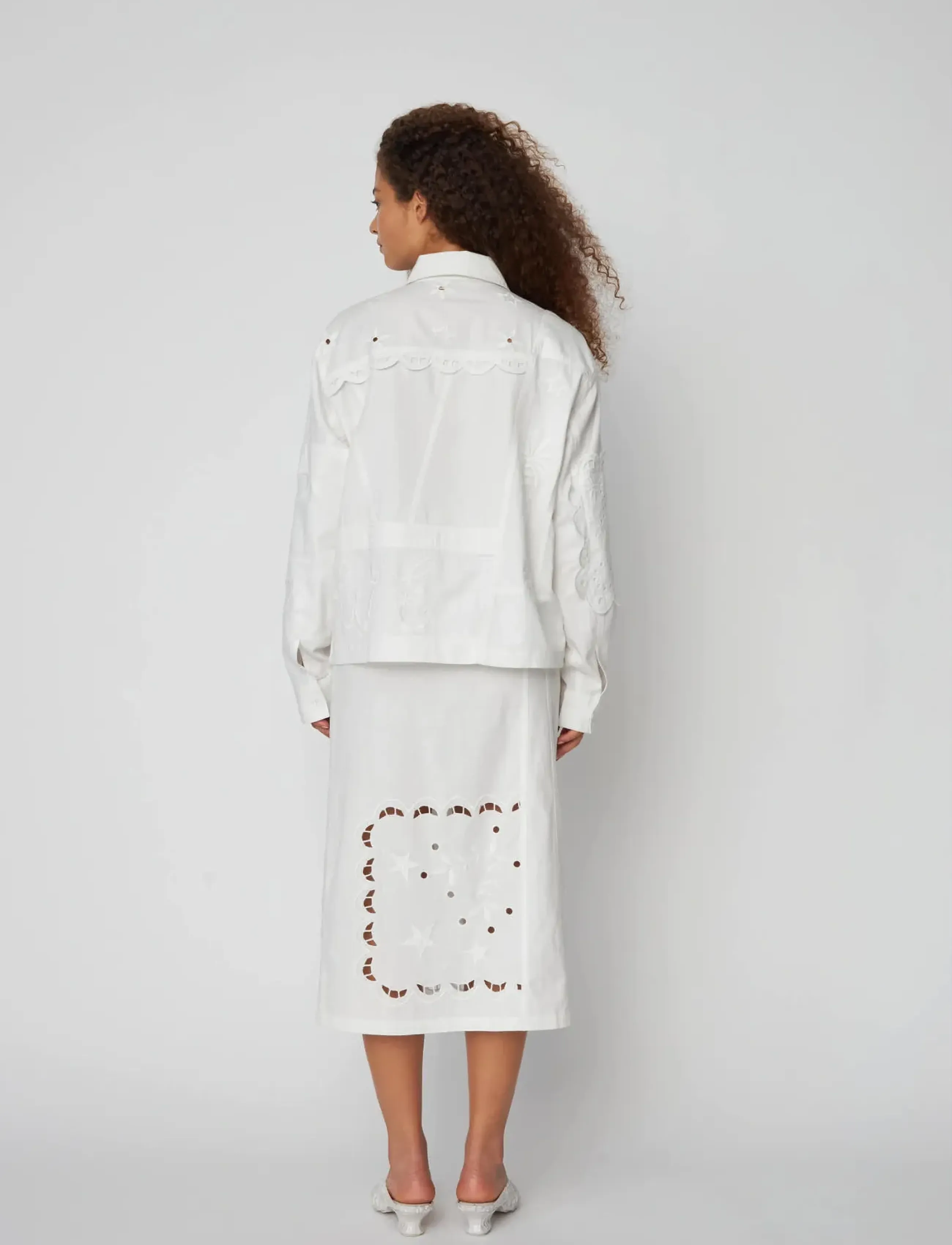 Stella Nova - Elements Embroidered Cotton Shirt - langærmede skjorter - white - 5
